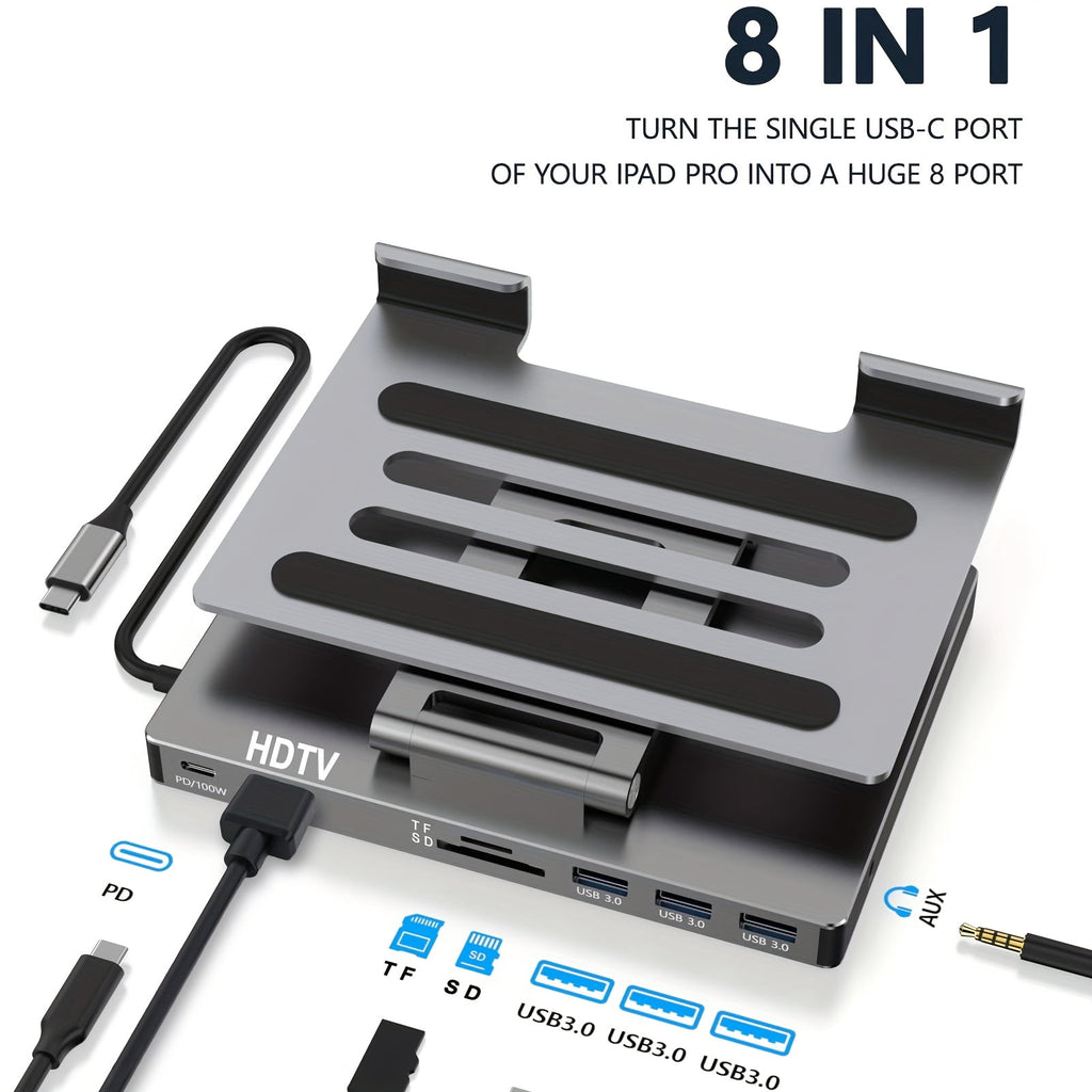 iPad &amp; Phone Rotating Stand Docking Station | 4K 60Hz, Gigabit Ethernet, USB Hub | Multi-Screen Office for iPad Pro/Phone