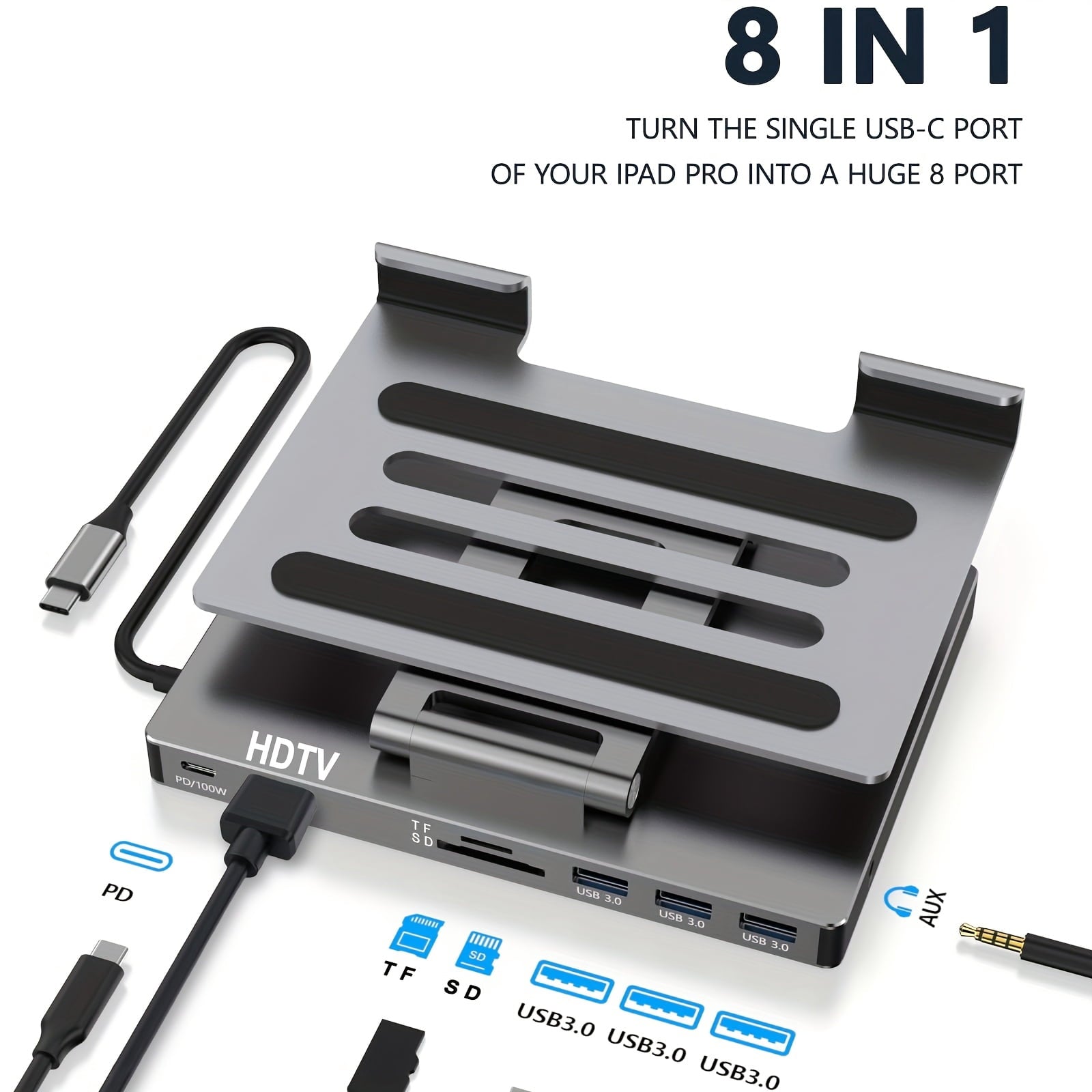iPad &amp; Phone Rotating Stand Docking Station | 4K 60Hz, Gigabit Ethernet, USB Hub | Multi-Screen Office for iPad Pro/Phone
