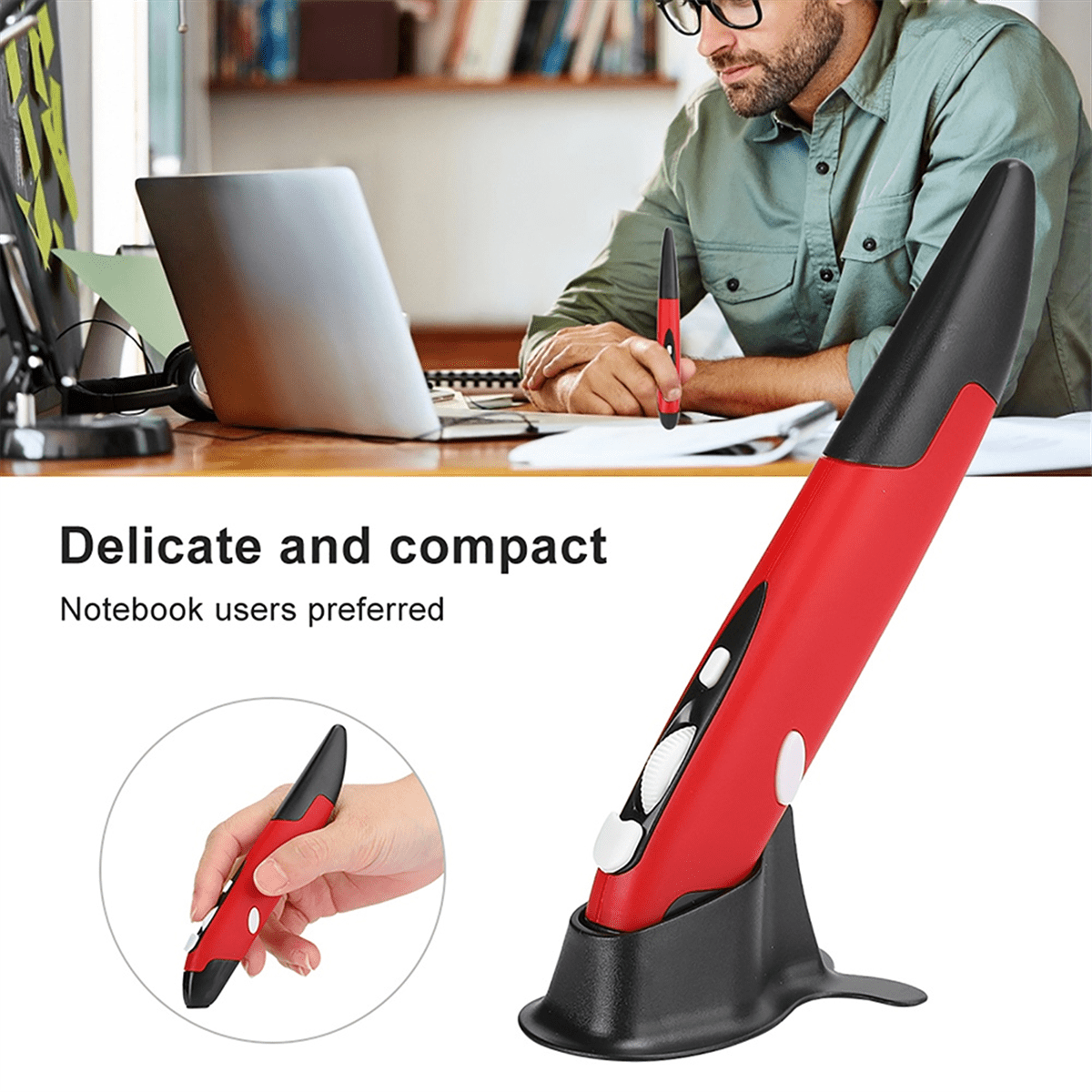 Ergonomic Mouse Mouse Pen Type Mouse USB Computer PC Parts Wireless 2.4G Mouse Pen Type Innovative Vertical Red
