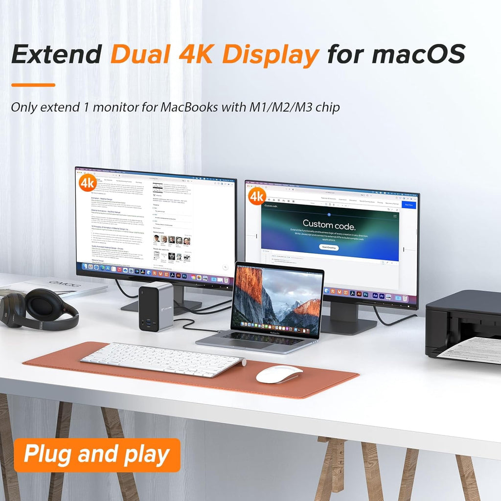 Docking Station Dual  with 2 4k  Display,15 in 2  C Docking Station for  with 2 , VGA, PD3.0, 7  Ports, RJ45 Ethernet &amp; 3.5mm Audio (No Power )