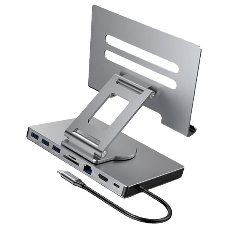 USB C Hub Stand 8/9 in 1 Adapter Docking Station Foldable with 4K 60Hz RJ45 Gigabit Ethernet Card Reader USB3.0 3.5mm