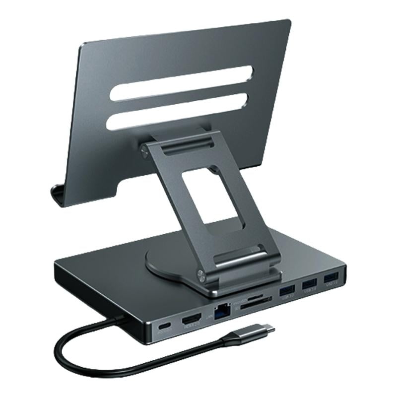 USB C Hub Stand 8/9 in 1 Adapter Docking Station Foldable with 4K 60Hz RJ45 Gigabit Ethernet Card Reader USB3.0 3.5mm