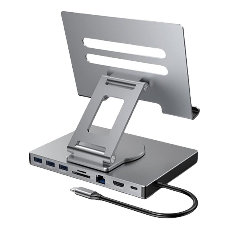 USB C Hub Stand 8/9 in 1 Adapter Docking Station Foldable with 4K 60Hz RJ45 Gigabit Ethernet Card Reader USB3.0 3.5mm