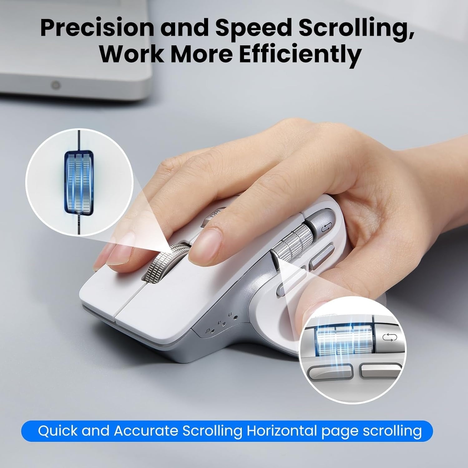 Wireless Bluetooth Mouse, Ergonomic Rechargeable Silent Mouse with Multi-Device, Adjustable DPI, Flying Scroll &amp; Thumb Wheel