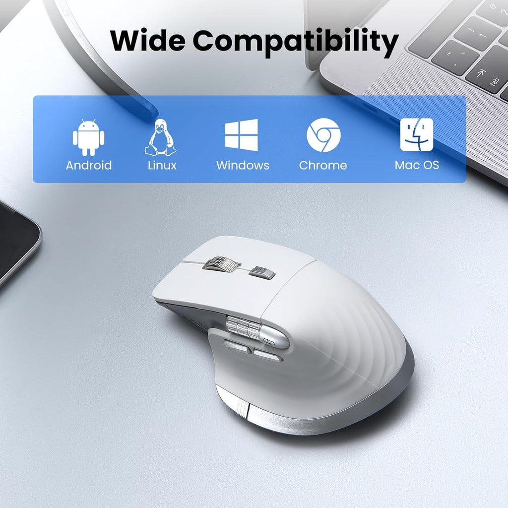 Wireless Bluetooth Mouse, Ergonomic Rechargeable Silent Mouse with Multi-Device, Adjustable DPI, Flying Scroll &amp; Thumb Wheel