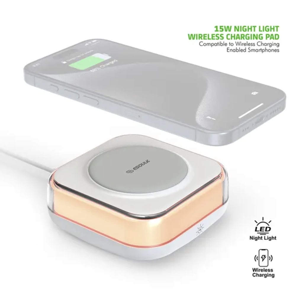 Multifunctional 15W Wireless Charger, 3-Level Night Light &amp; Sleep Friendly, White All-in-One Charging Station for Bedside