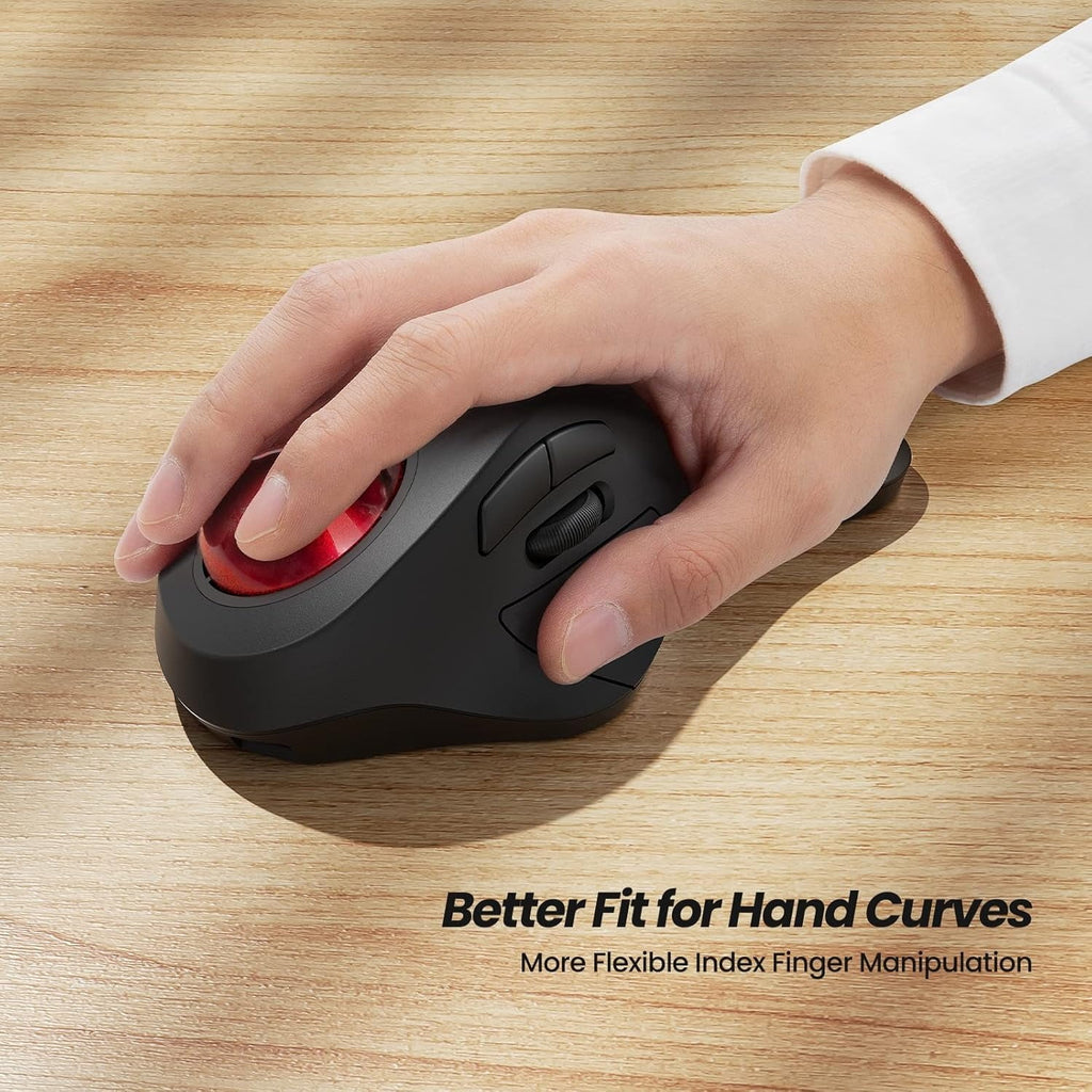 Wireless Ergonomic Trackball Mouse, Rechargeable, Bluetooth Rollerball Mouse, 44mm Index Finger Trackball, 5 Adjustable DPI