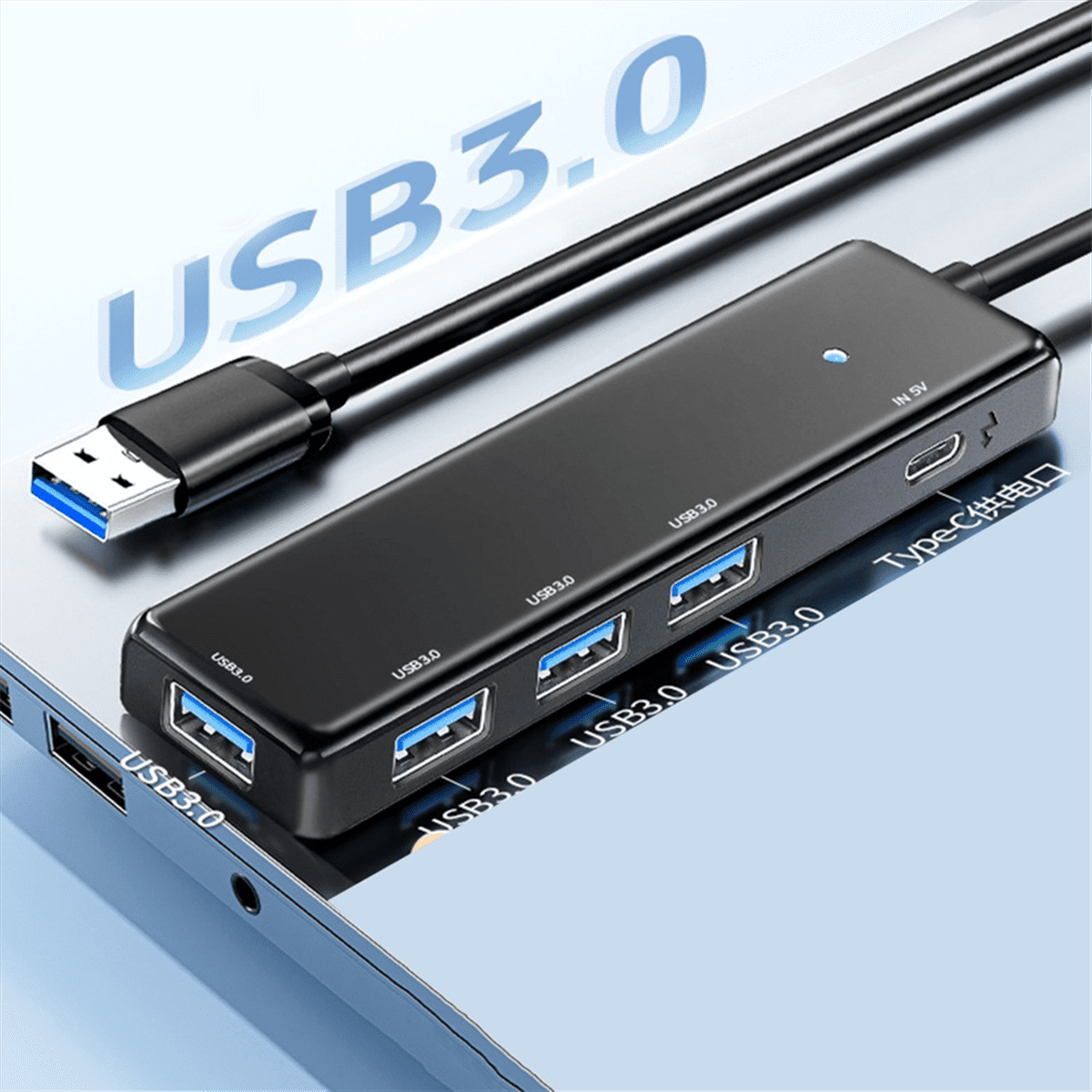 USB Hub USB C 3.0 Hub 5Ports Docking Station Type C Hub 5Gbps 100CM USB 3.0 Adapter for Laptop,1 * USB C 3.0 Hub