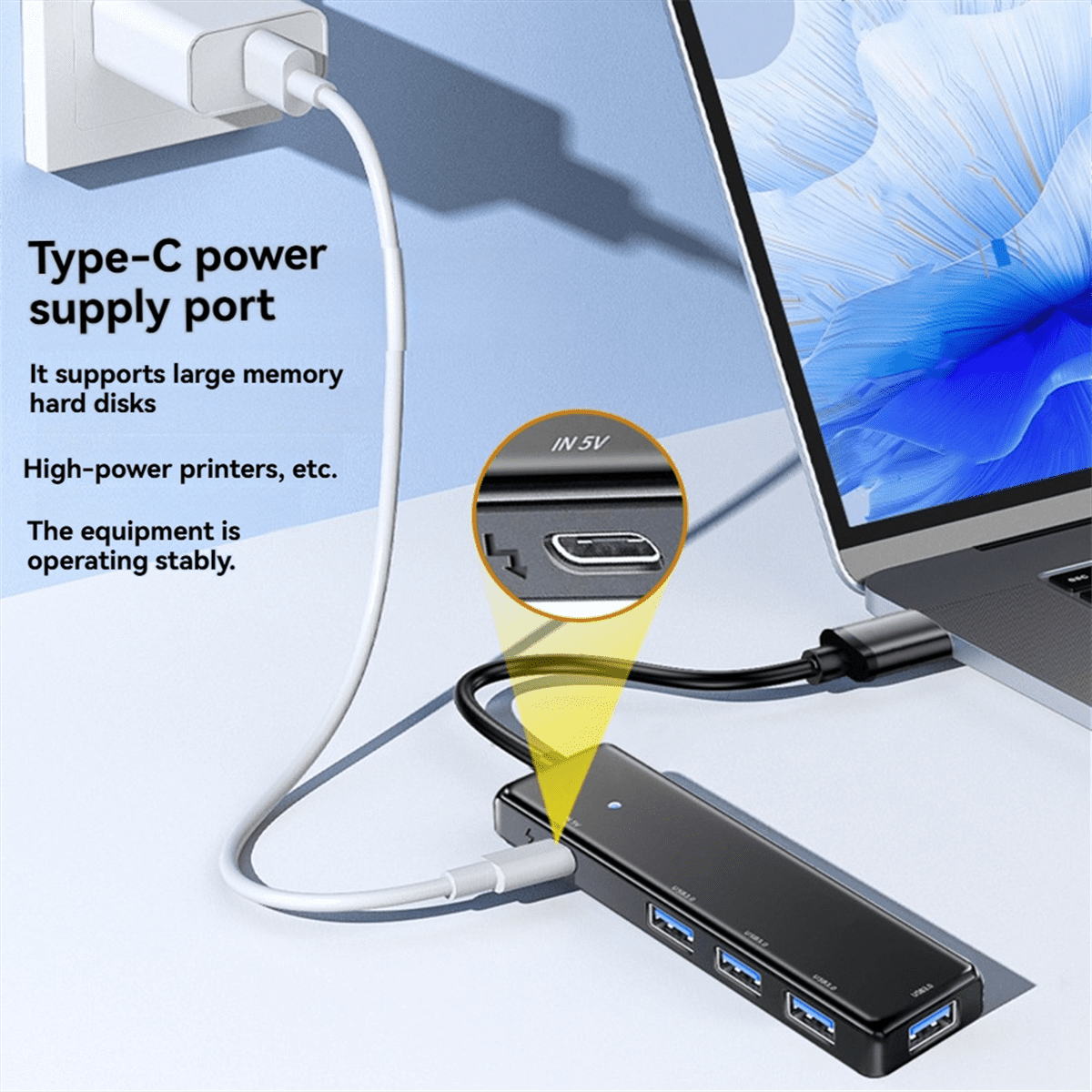 USB Hub USB C 3.0 Hub 5Ports Docking Station Type C Hub 5Gbps 100CM USB 3.0 Adapter for Laptop,1 * USB C 3.0 Hub