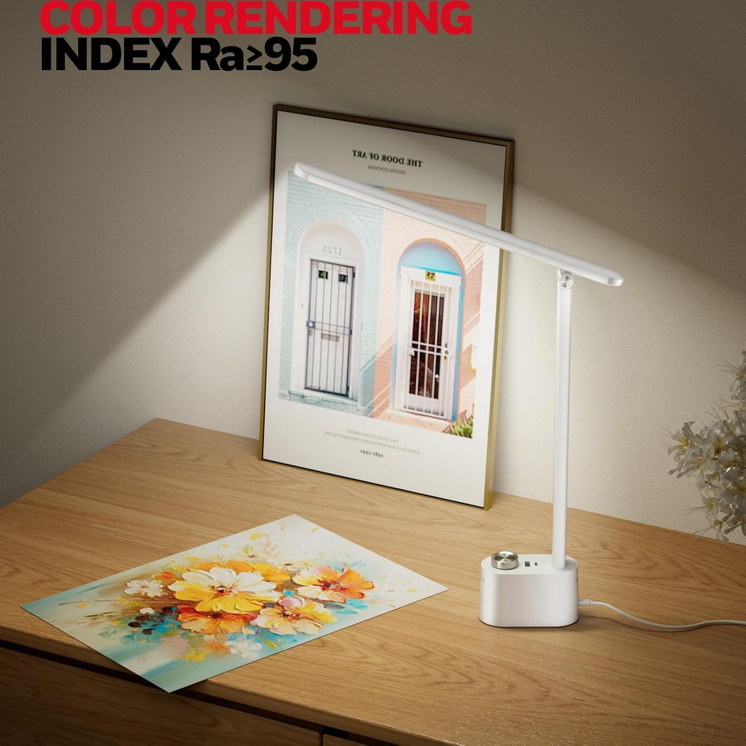 HONEYWELL Upgraded LED Desk Lamp - H01 Pro Sunturalux™ Foldable Desk Light with USB A+C Charging Ports, 3 Color Modes Dimmable Table Lamp for Home Office Reading(White)