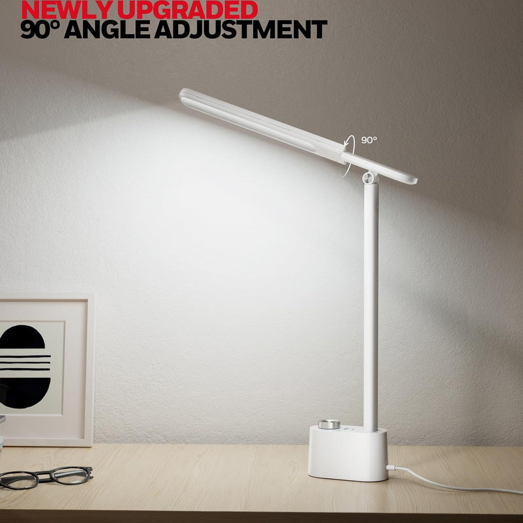 HONEYWELL Upgraded LED Desk Lamp - H01 Pro Sunturalux™ Foldable Desk Light with USB A+C Charging Ports, 3 Color Modes Dimmable Table Lamp for Home Office Reading(White)