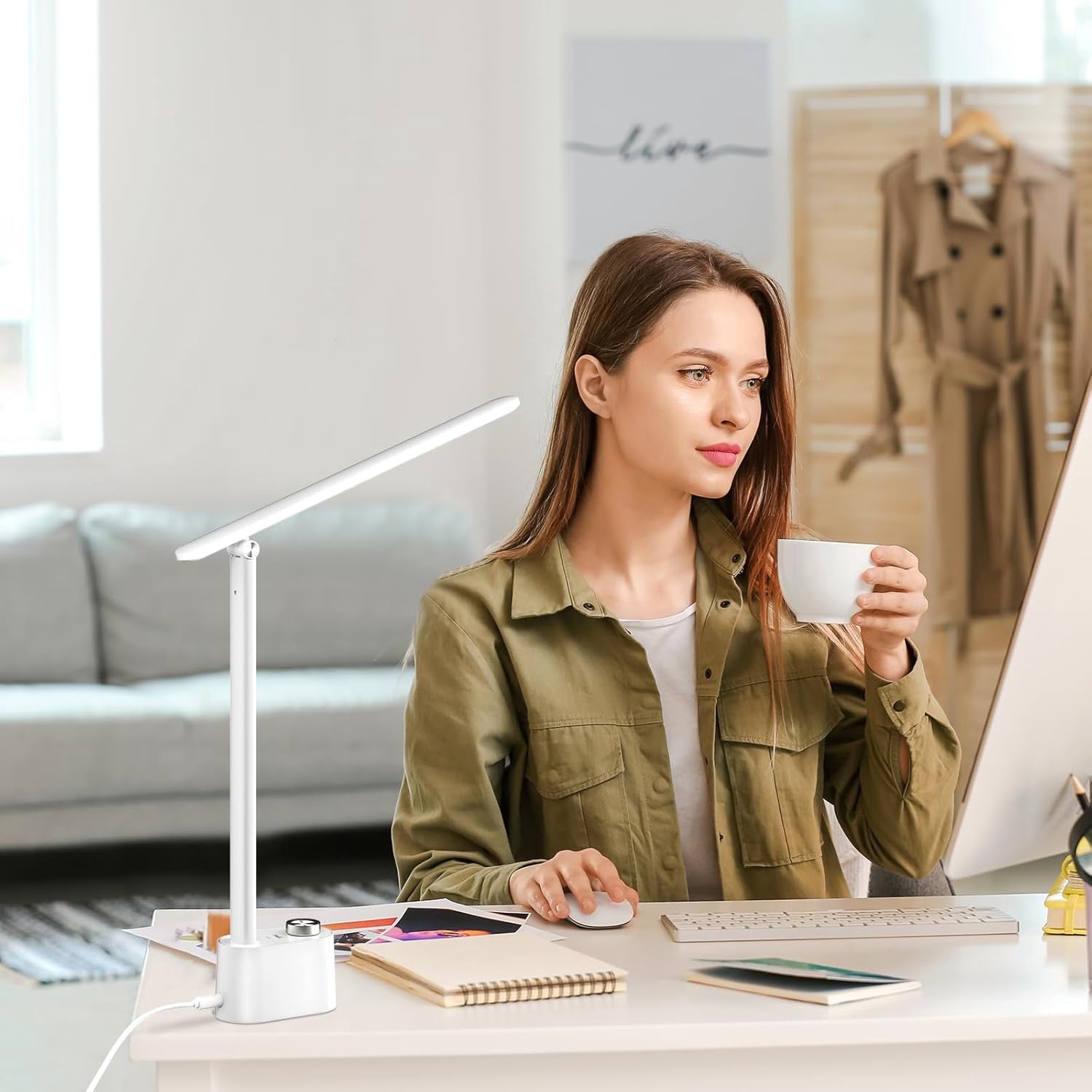 HONEYWELL Upgraded LED Desk Lamp - H01 Pro Sunturalux™ Foldable Desk Light with USB A+C Charging Ports, 3 Color Modes Dimmable Table Lamp for Home Office Reading(White)
