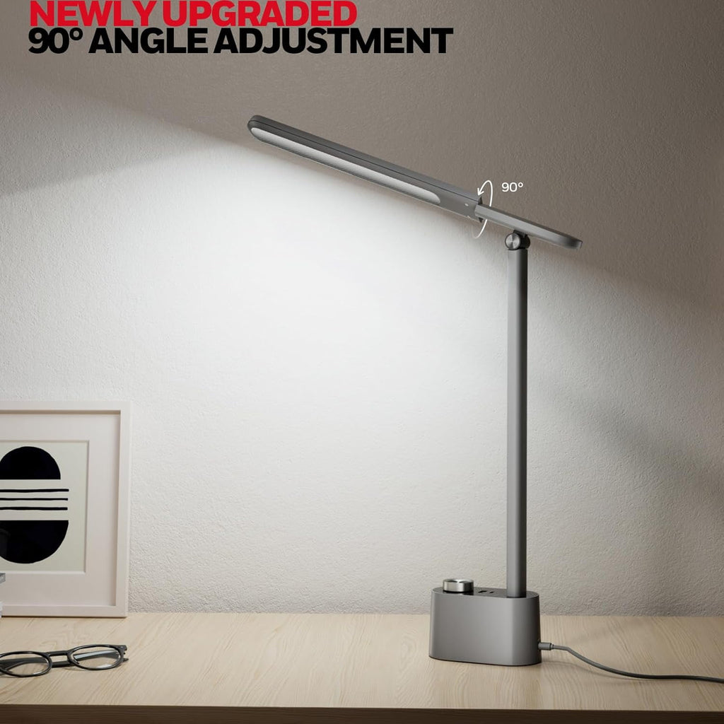 HONEYWELL Upgraded LED Desk Lamp - H01 Pro Sunturalux™ Foldable Desk Light with USB A+C Charging Ports, 3 Color Modes Dimmable Table Lamp for Home Office Reading(White)