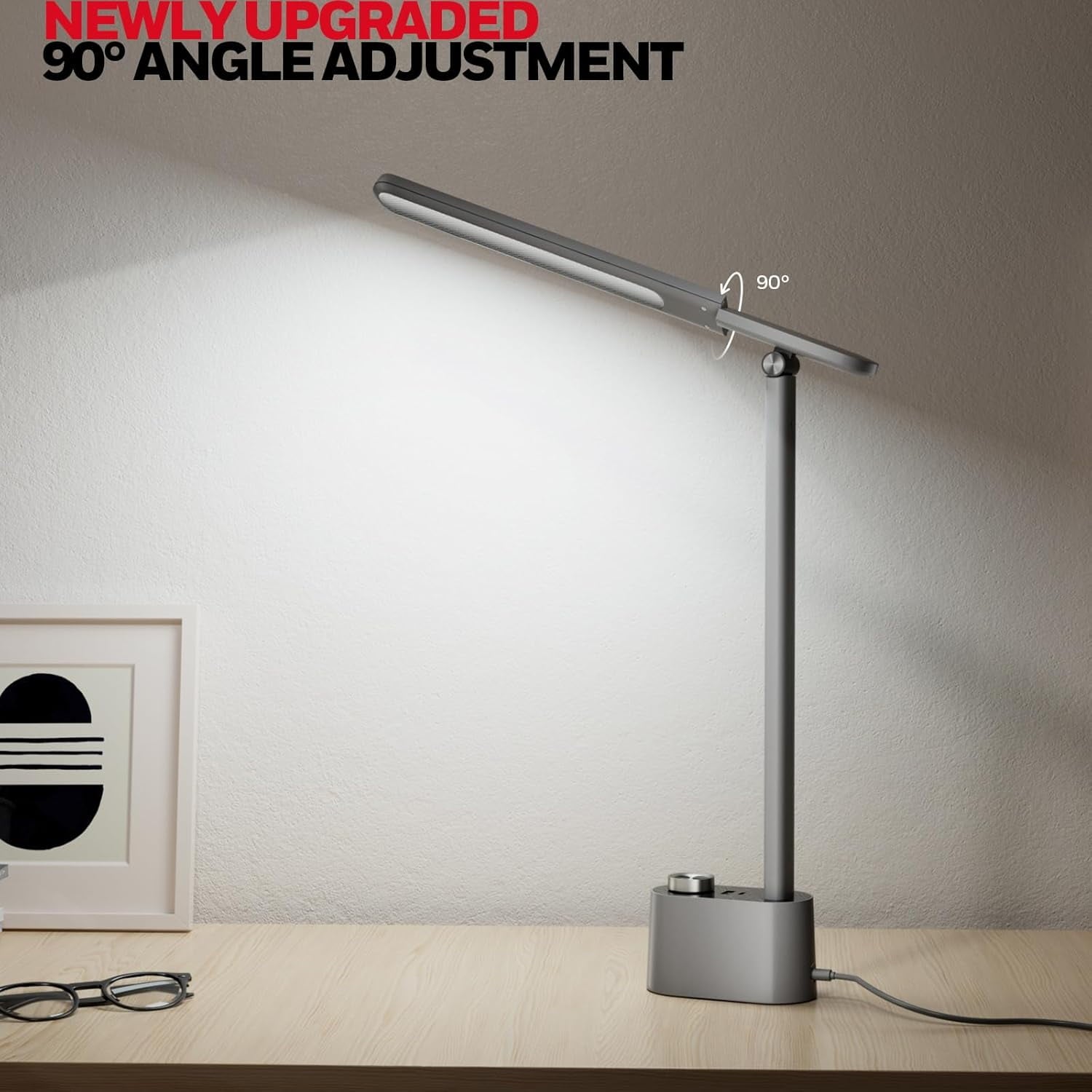 HONEYWELL Upgraded LED Desk Lamp - H01 Pro Sunturalux™ Foldable Desk Light with USB A+C Charging Ports, 3 Color Modes Dimmable Table Lamp for Home Office Reading(White)
