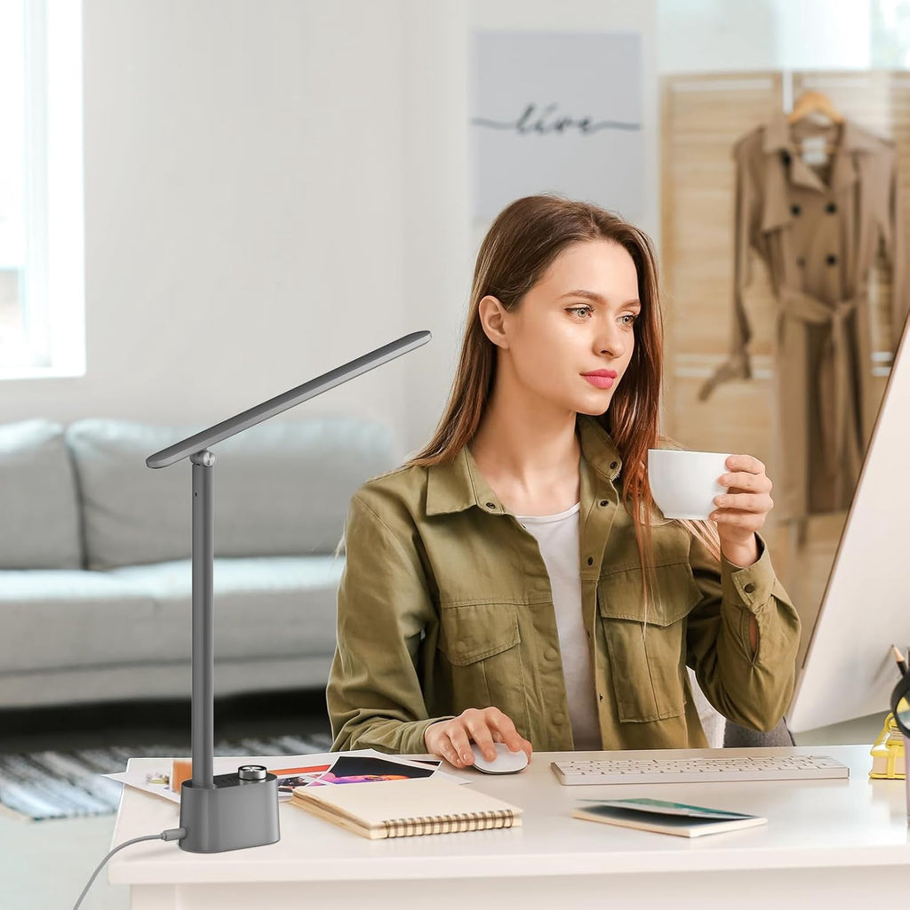 HONEYWELL Upgraded LED Desk Lamp - H01 Pro Sunturalux™ Foldable Desk Light with USB A+C Charging Ports, 3 Color Modes Dimmable Table Lamp for Home Office Reading(White)