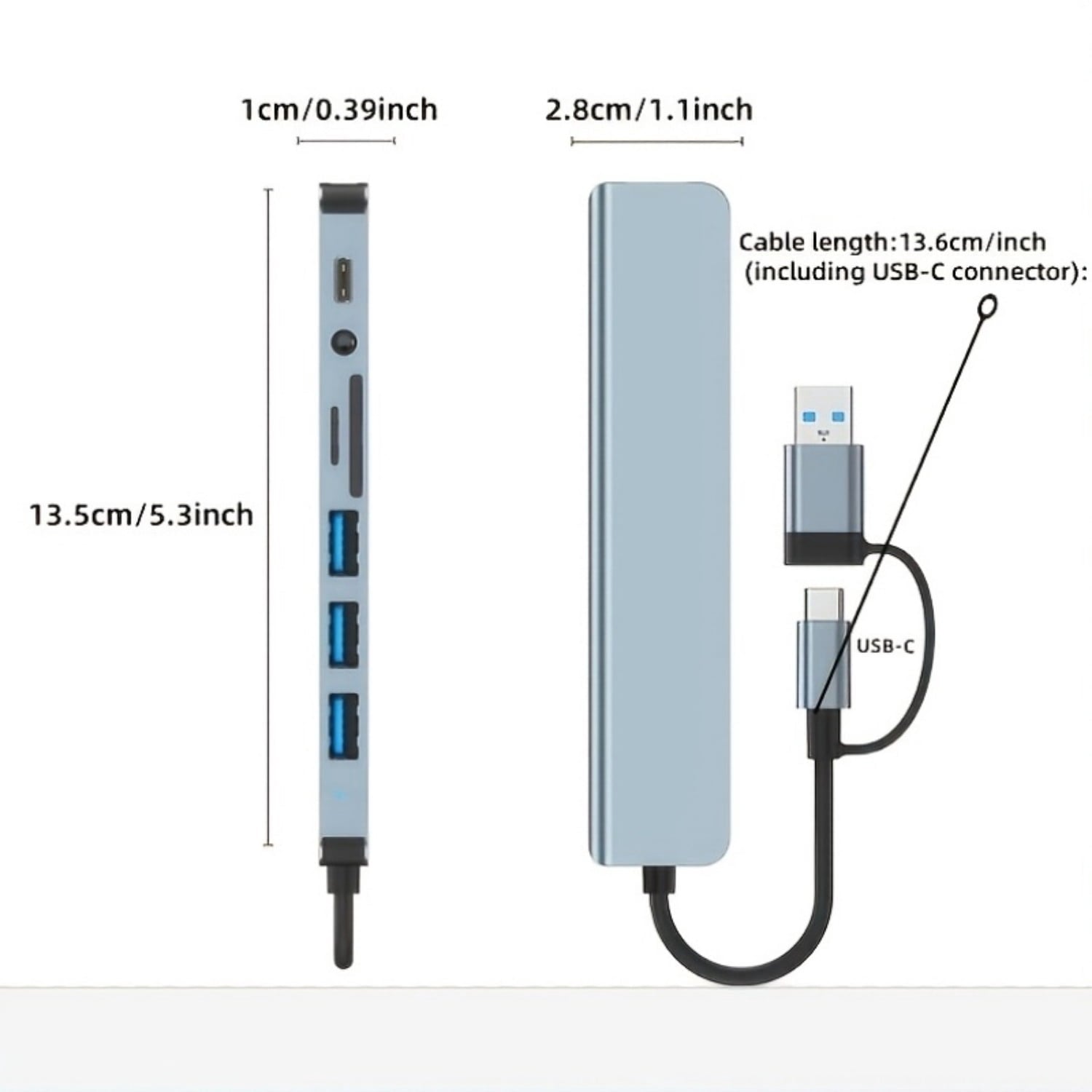 USB C Hub 8 in 1 Multiport Adapter, USB &amp; Type C Hub with USB 3.0, USB 2.0, Micro SD/TF Card Reader, Audio Port, Docking Station for Laptop, Tablet &amp; USB C Devices