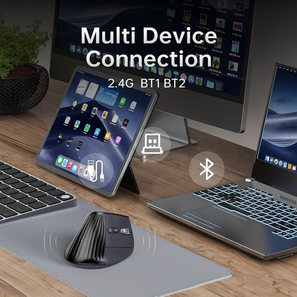 Ergonomic Vertical Mouse Wireless, Bluetooth Ultra-Fast Scrolling 4800 DPI Rechargeable Ergo Mouse, 2.4G Quiet Clicks 6 Buttons RGB Optical Mice