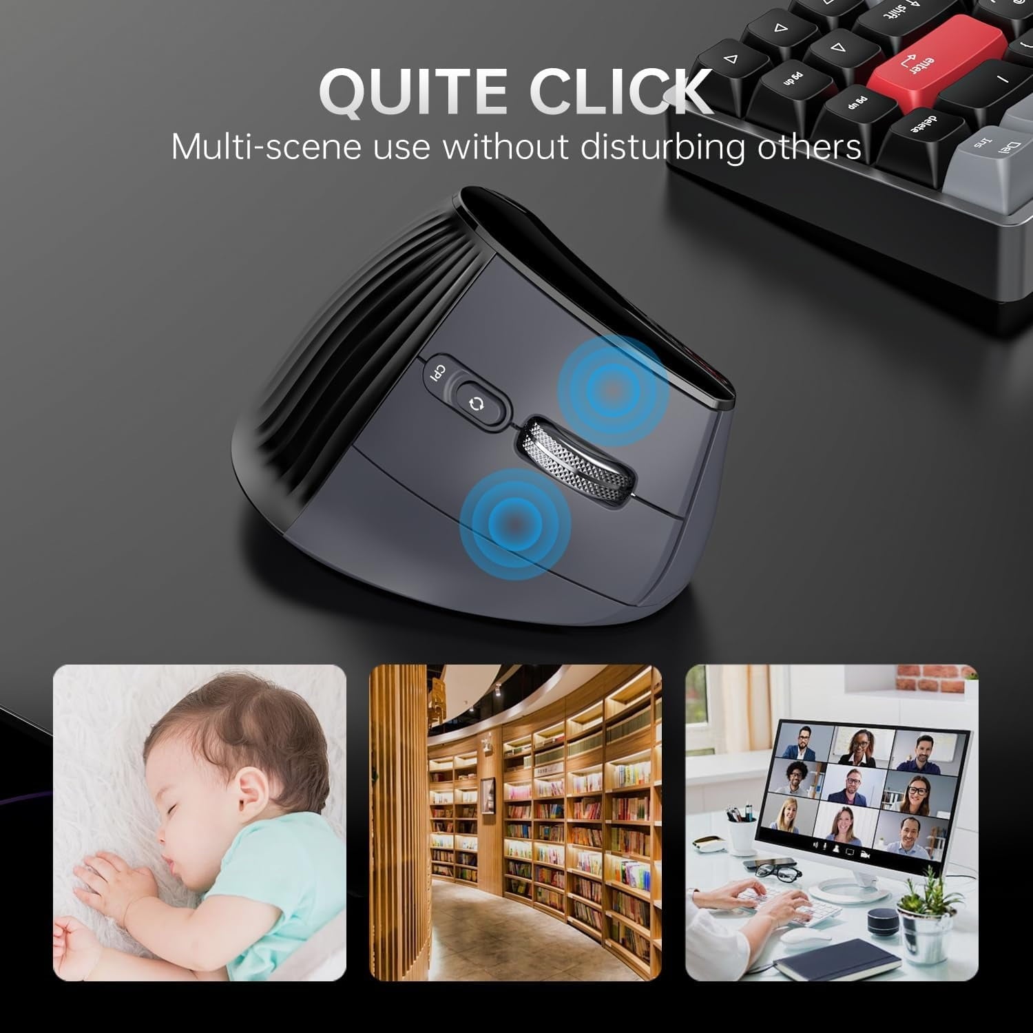 Ergonomic Vertical Mouse Wireless, Bluetooth Ultra-Fast Scrolling 4800 DPI Rechargeable Ergo Mouse, 2.4G Quiet Clicks 6 Buttons RGB Optical Mice