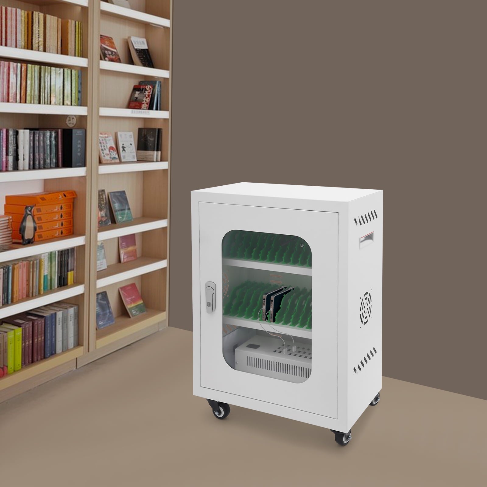 1 PCS 46*27*61cm/18*10.6*24in 300W Mobile Charging Cart, 30-Device Charging Station, Mobile Charging Cabinet(White)