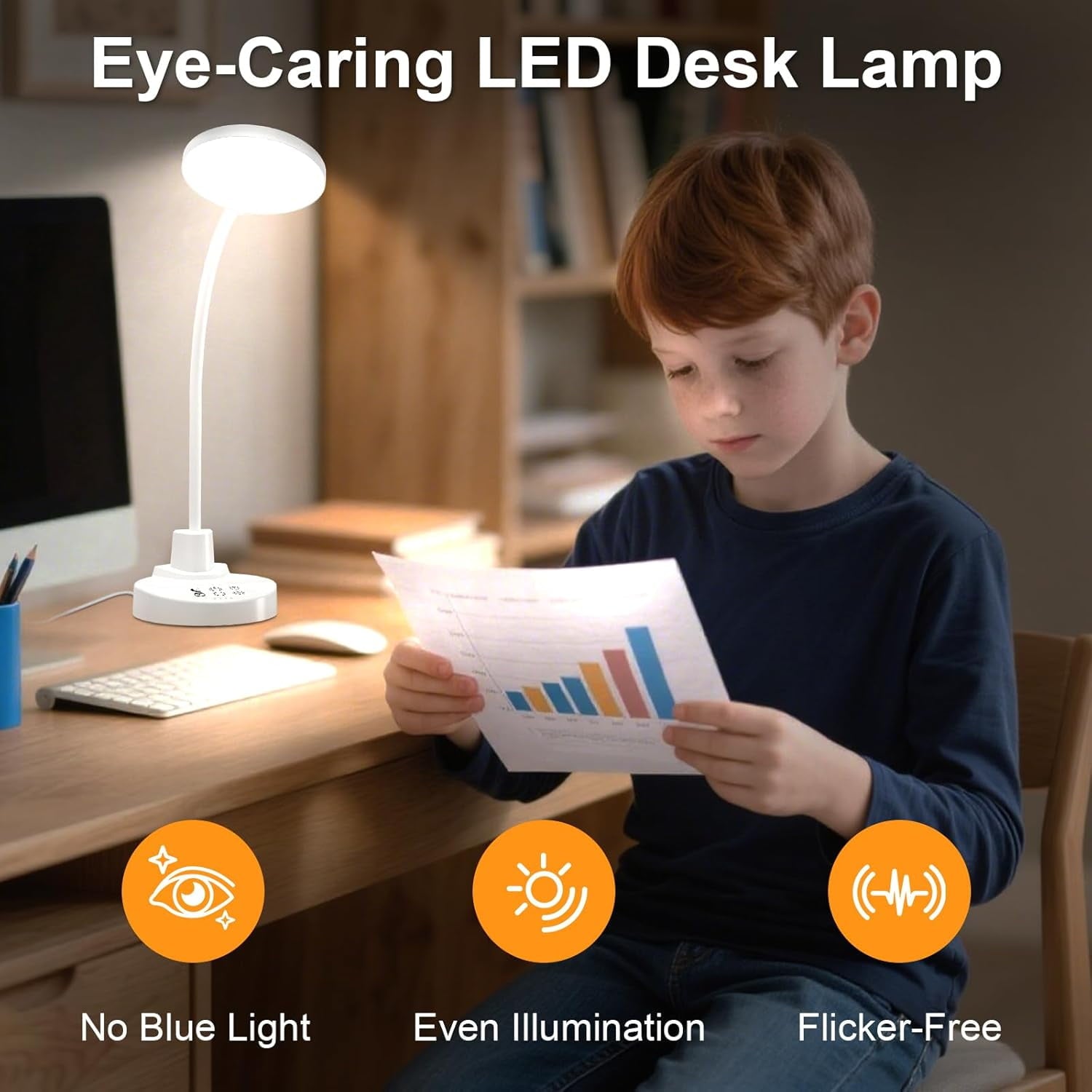 15W  Desk Lamp with   Ports - Dimmable Table Lamp with 3 Color Temps, 5 Brightness, 4 Timers, Flexible Gooseneck Light with Base, Eye-Caring Reading Light for  Office, , Study