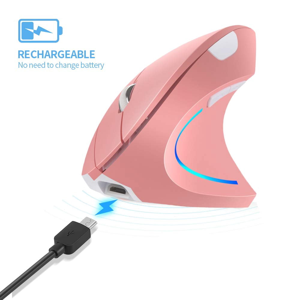 Vertical Ergonomic Mouse, 2.4GHz Wireless Rechargeable Vertical Mouse for Right Hand, 4 Adjustable DPI 800/1200/1600/2400, 6 Buttons, Compatible with PC, Desktop, Mac