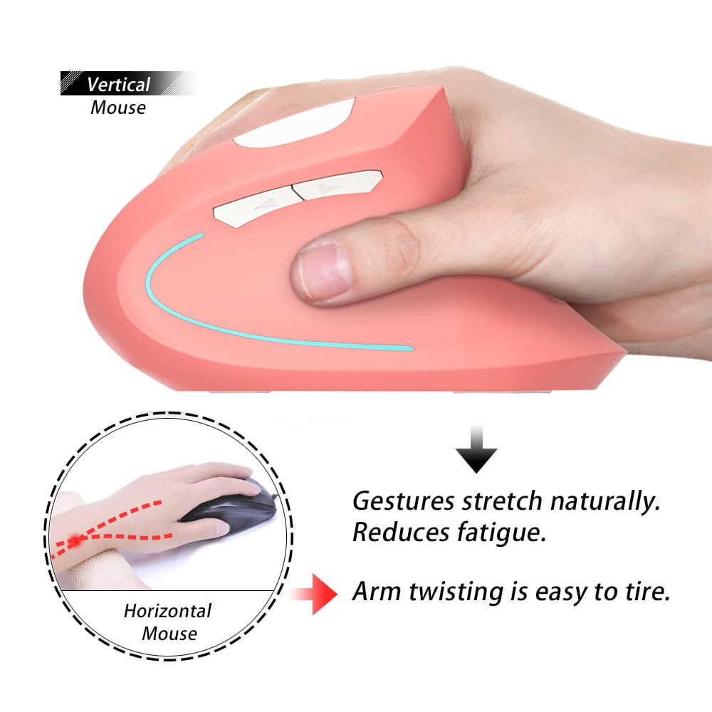 Vertical Ergonomic Mouse, 2.4GHz Wireless Rechargeable Vertical Mouse for Right Hand, 4 Adjustable DPI 800/1200/1600/2400, 6 Buttons, Compatible with PC, Desktop, Mac