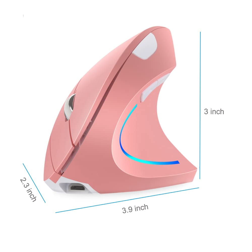 Vertical Ergonomic Mouse, 2.4GHz Wireless Rechargeable Vertical Mouse for Right Hand, 4 Adjustable DPI 800/1200/1600/2400, 6 Buttons, Compatible with PC, Desktop, Mac