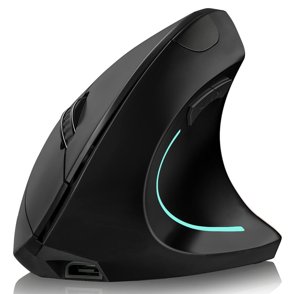 Vertical Ergonomic Mouse, 2.4GHz Wireless Rechargeable Vertical Mouse for Right Hand, 4 Adjustable DPI 800/1200/1600/2400, 6 Buttons, Compatible with PC, Desktop, Mac