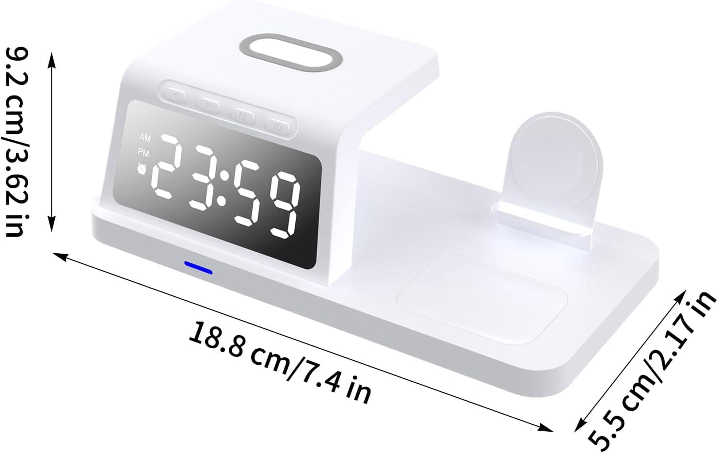 Wireless Charging Station with Alarm Clock for Phone and Watch, 15W Fast Charger Black