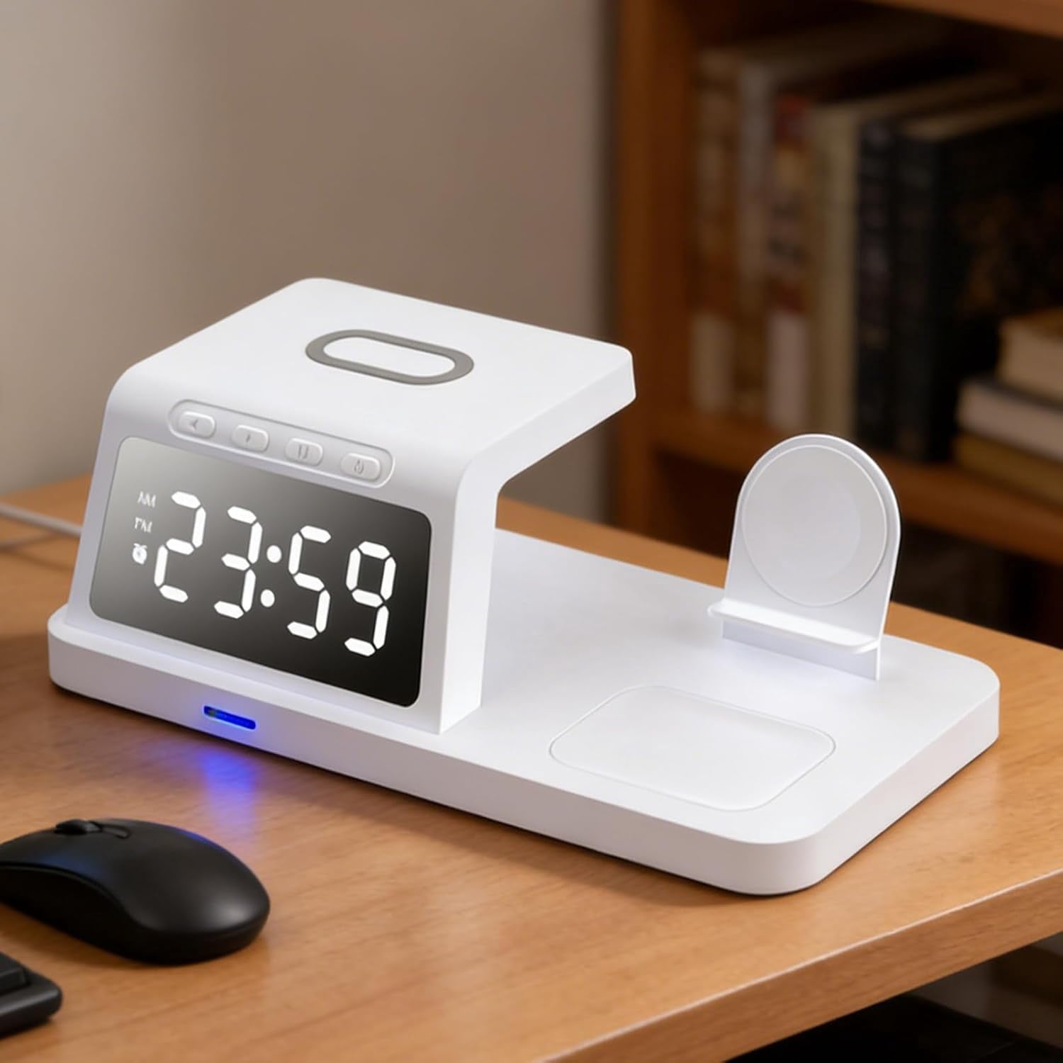 Wireless Charging Station with Alarm Clock for Phone and Watch, 15W Fast Charger Black
