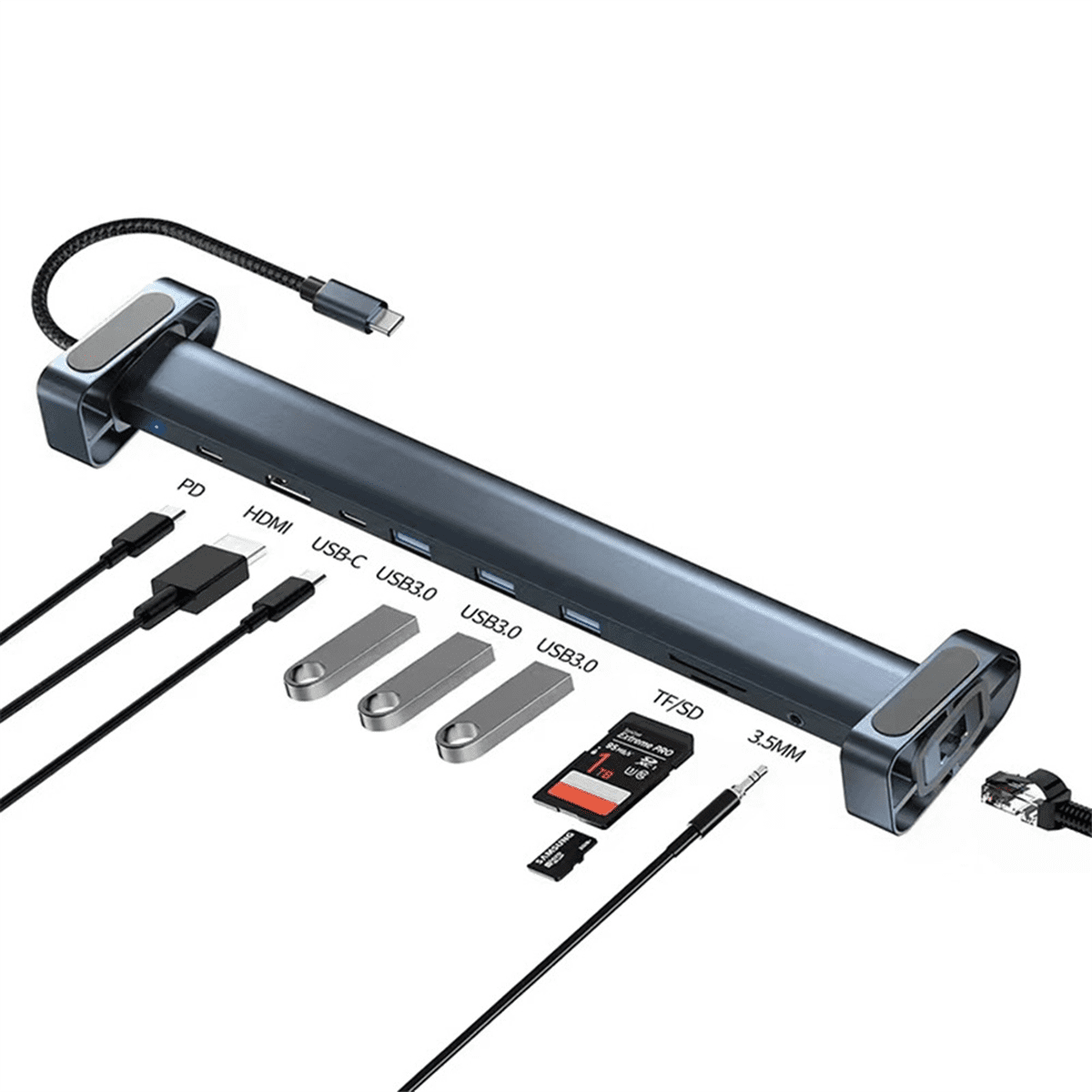 10-In-1 USB C Hub Multi-Port Splitter Adapter TYPE-C to 3.0USB PD100W Docking Station Laptop Stand