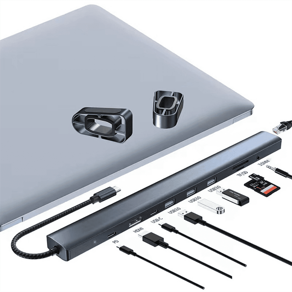 10-In-1 USB C Hub Multi-Port Splitter Adapter TYPE-C to 3.0USB PD100W Docking Station Laptop Stand