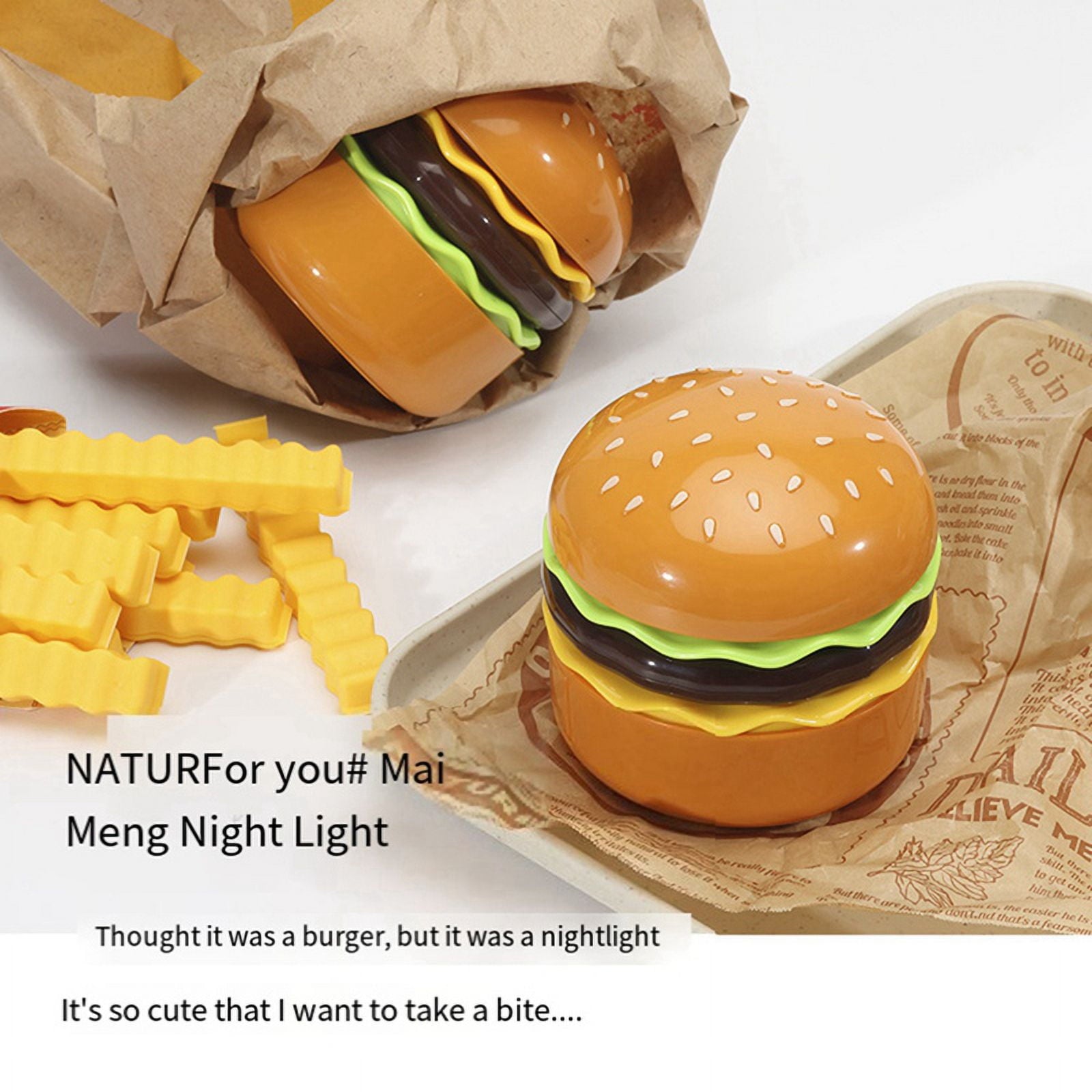 Cute Desk Lamp for Kids, Rechargeable Hamburger Small Desk Lamp with Adjustable Neck Touch Switch wi plastic