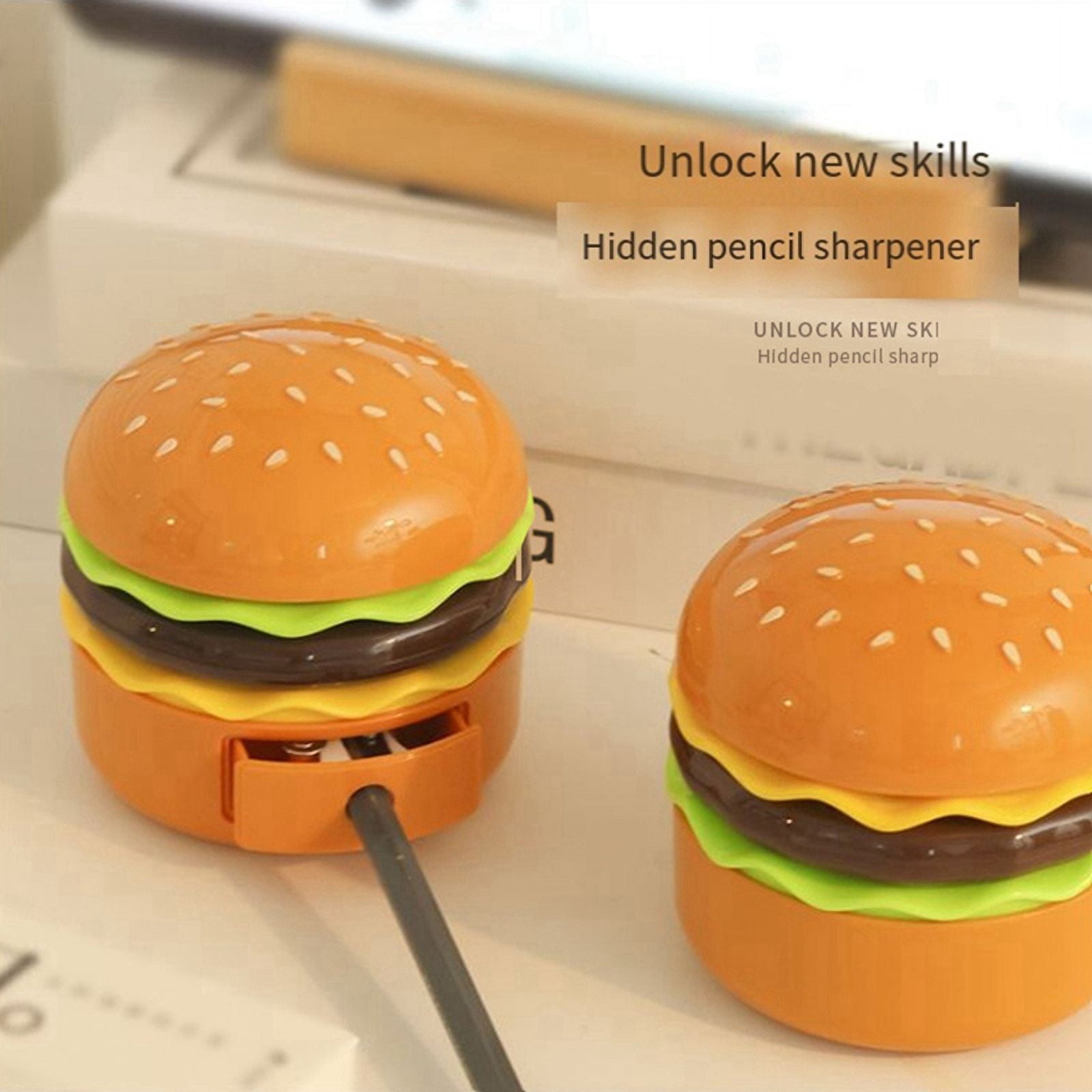 Cute Desk Lamp for Kids, Rechargeable Hamburger Small Desk Lamp with Adjustable Neck Touch Switch wi plastic