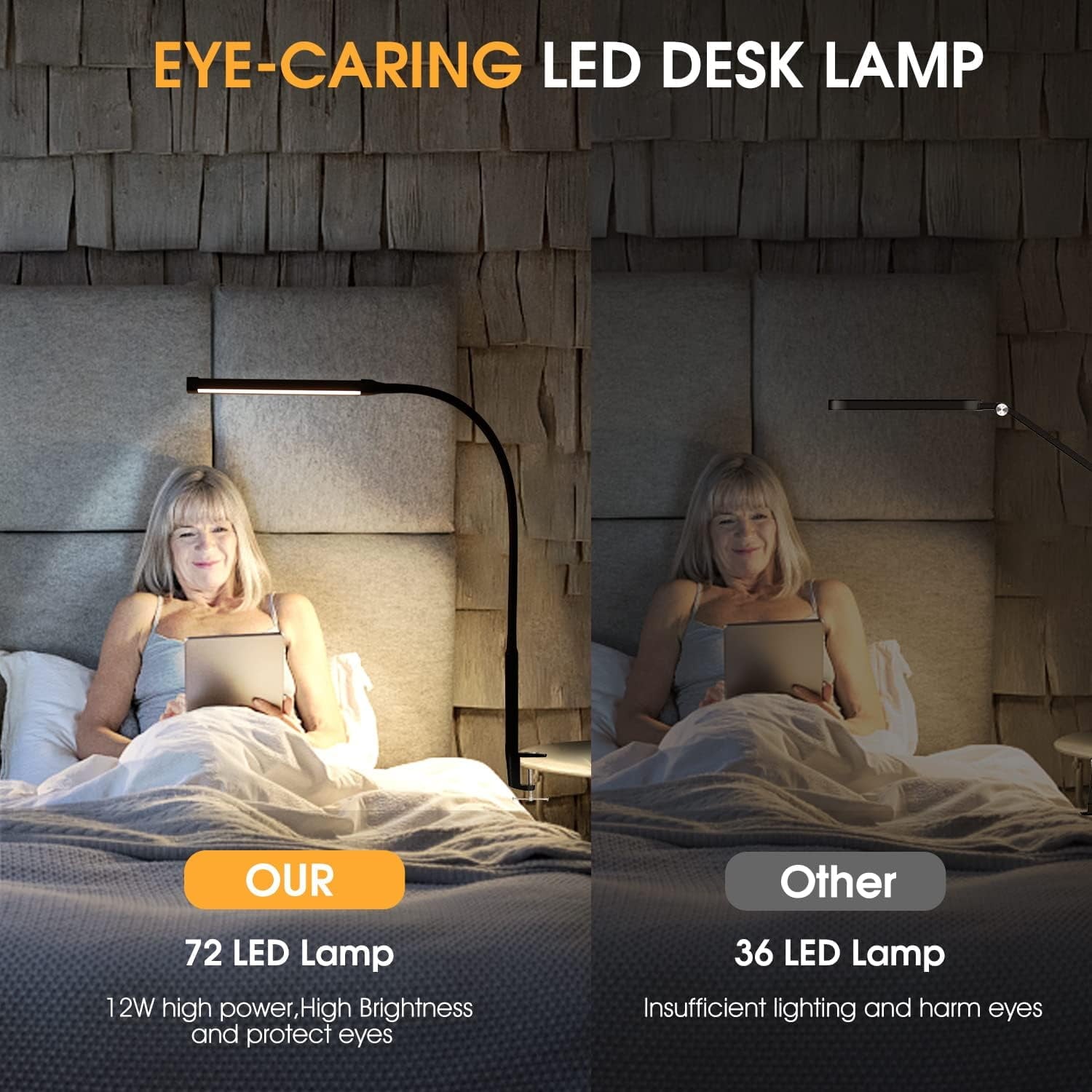 WarmHaven LED Desk Lamp with Clamp, Eye-Caring Clip on Lights for Home Office, 3 Modes 10 Brightness, Long Flexible Gooseneck, Metal, Swing Arm Architect Task Table Lamps with USB Adapter, Black