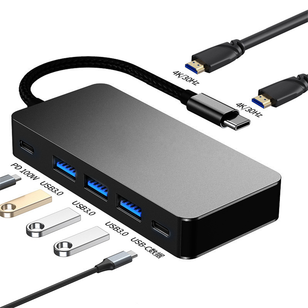 7 in 1 Docking Station Type-C USB Hub to HDTV 4K Adapter with 3 USB Ports for Laptop Home Office Entertainment