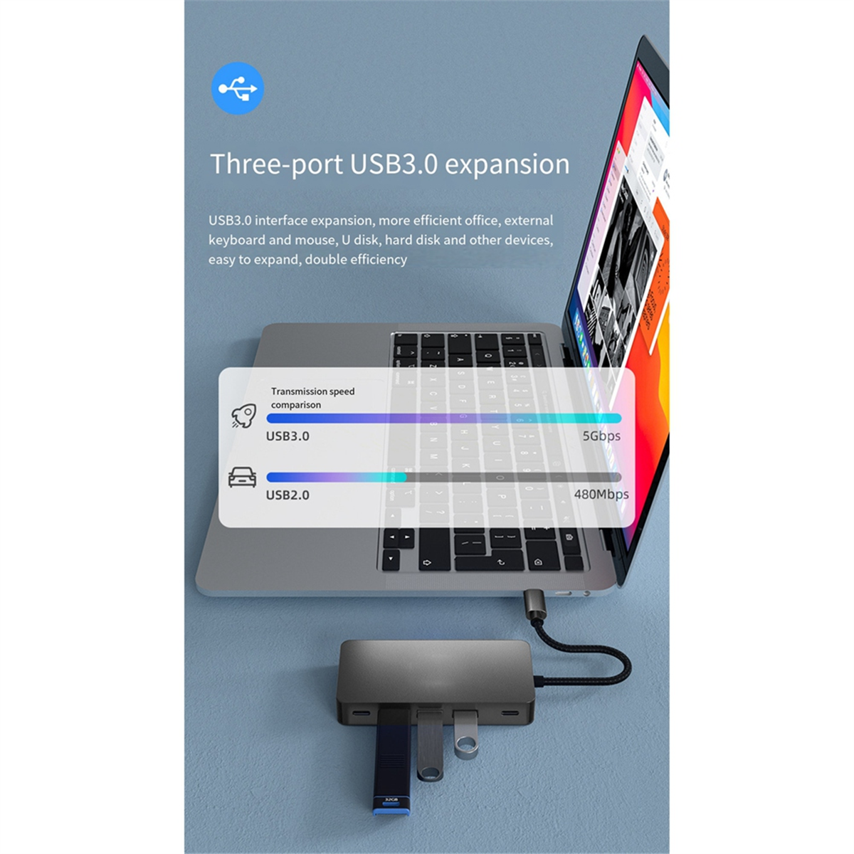 7 in 1 Docking Station Type-C USB Hub to HDTV 4K Adapter with 3 USB Ports for Laptop Home Office Entertainment