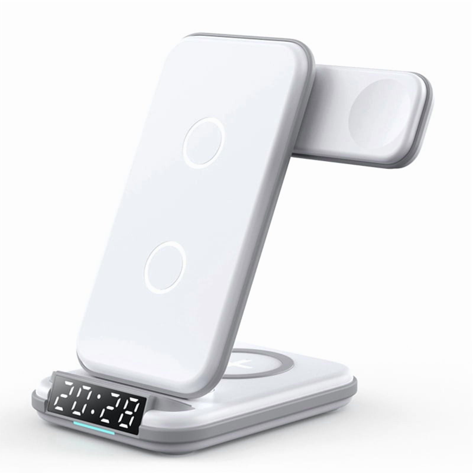 4 in 1 15W LED Fast Wireless Stand with Time Clock Charging Station for Watch Phone Multiple Devices