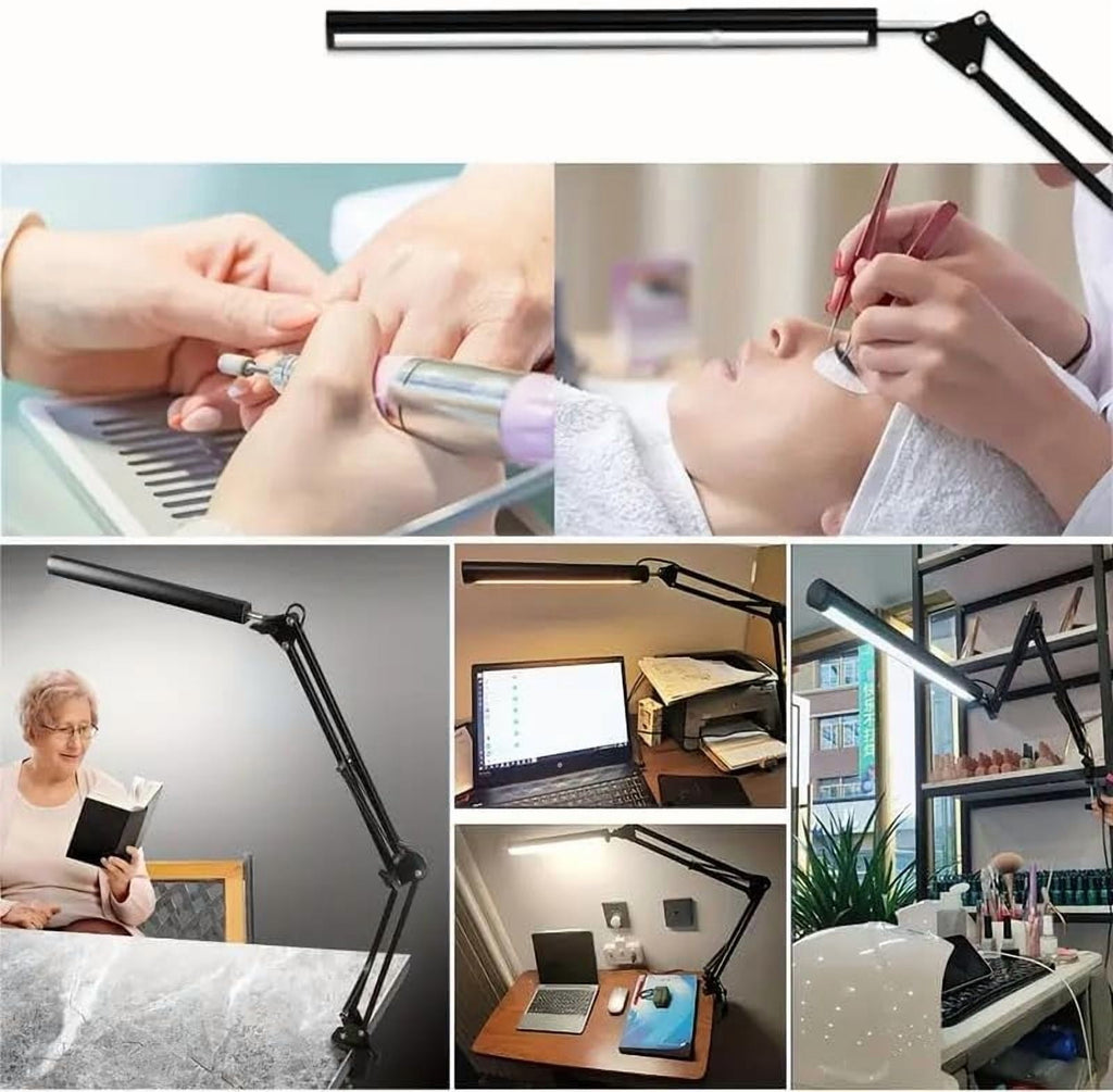 Desk Lamp with Eye-Caring 3 Modes 10 Brightness, Adjustable Swing Arm Long Flexible Lamp for Office Workers and Students,  Port