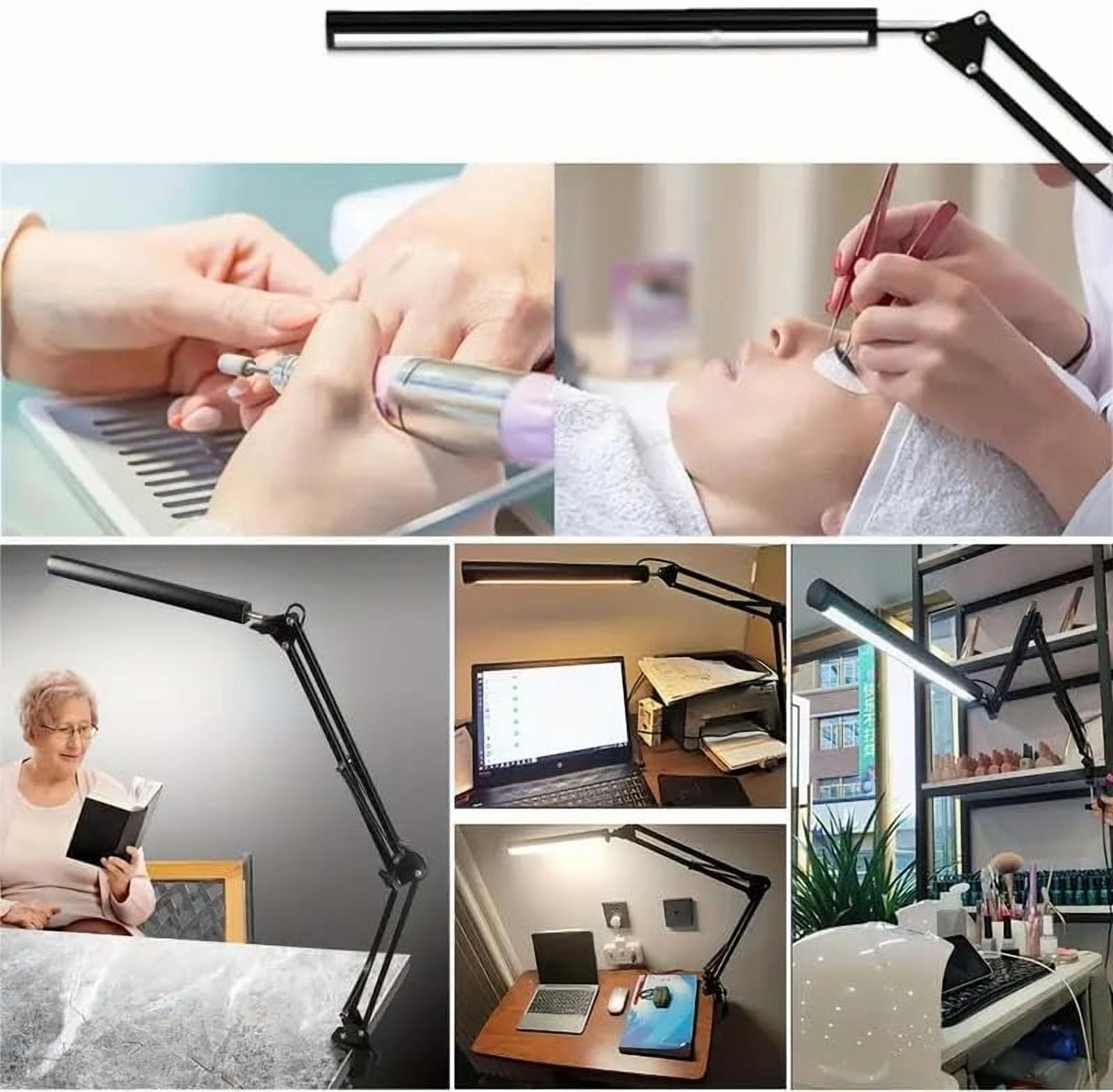Desk Lamp with Eye-Caring 3 Modes 10 Brightness, Adjustable Swing Arm Long Flexible Lamp for Office Workers and Students,  Port