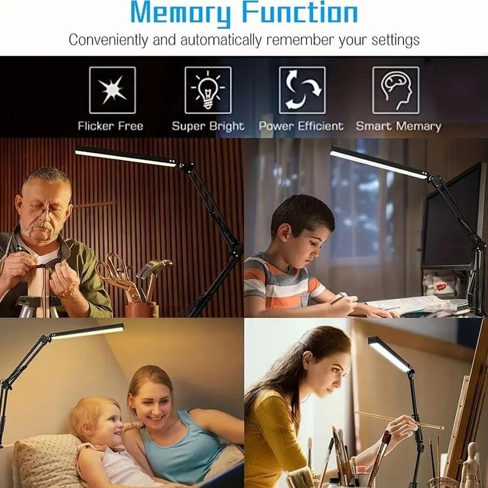 Desk Lamp with Eye-Caring 3 Modes 10 Brightness, Adjustable Swing Arm Long Flexible Lamp for Office Workers and Students,  Port