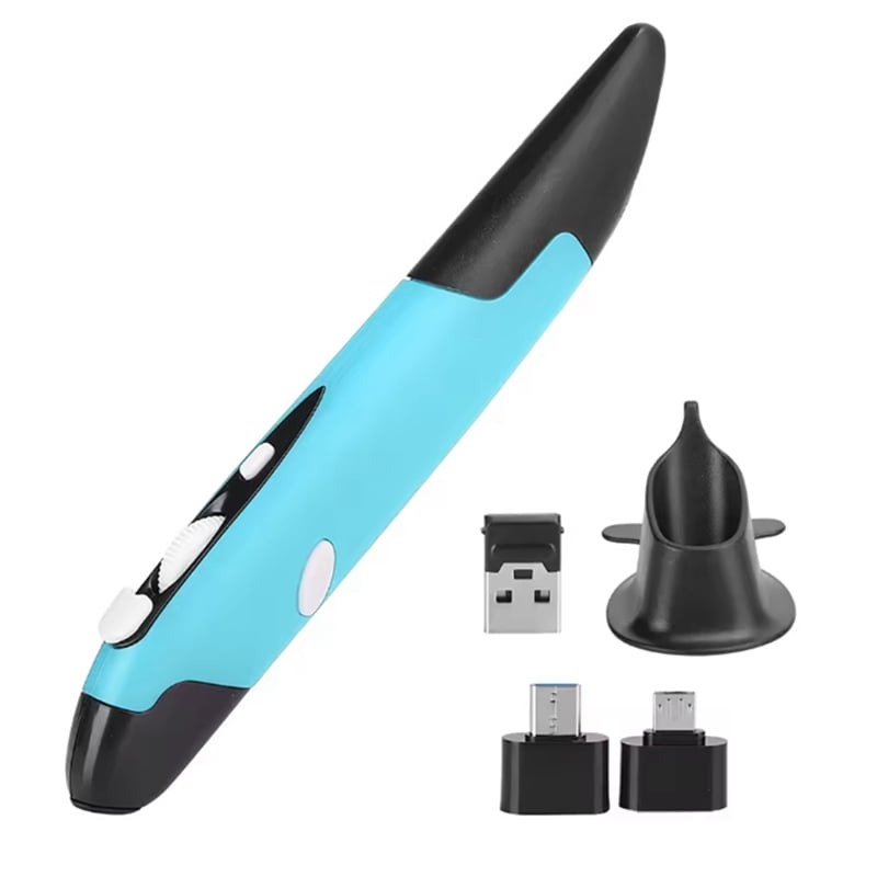 Ergonomic Mouse Mouse Pen Type Mouse USB Computer PC Parts Wireless 2.4G Mouse Pen Type Innovative Vertical Blue,1 * mouse 2 * OTG adapter,Blue