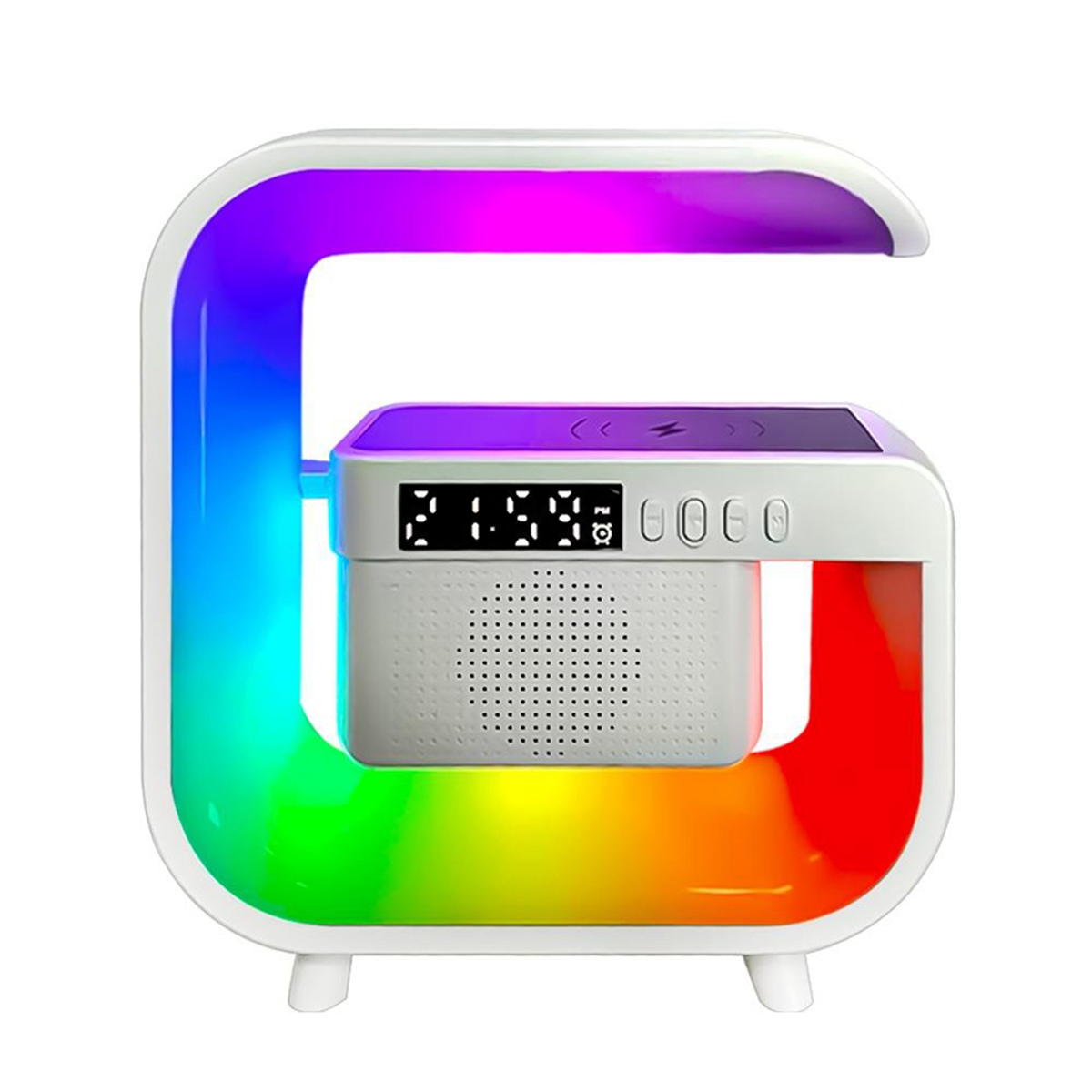 Wireless Charger Stand Bluetooth 5.0 Speaker Multifunction FM TF RGB Night Light Fast Charging Station for Smartphone-B