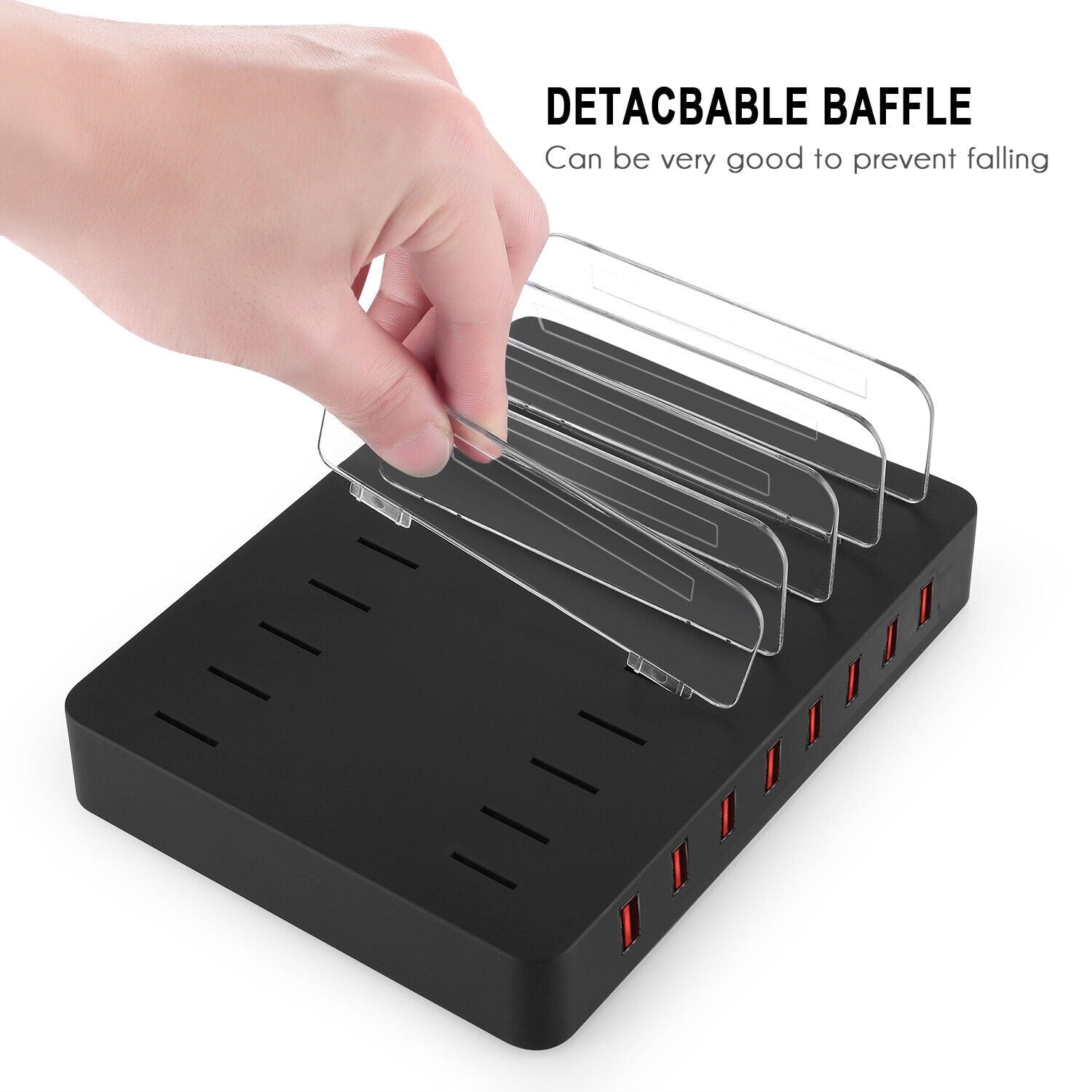 96W Portable Detachable holder 8-Port USB Wall Charger Dock for Multiple Devices
