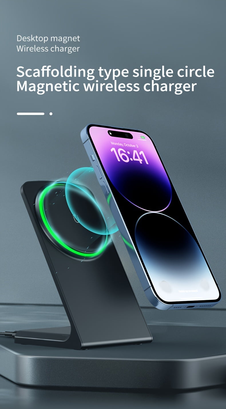 Magnetic Wireless Charger for iPhone 12/13/14/15/16/17 Pro/Max, 15W Fast Charging Desktop Stand, Apple Smart Earbuds Charging Station, Vertical Wireless Charging Dock