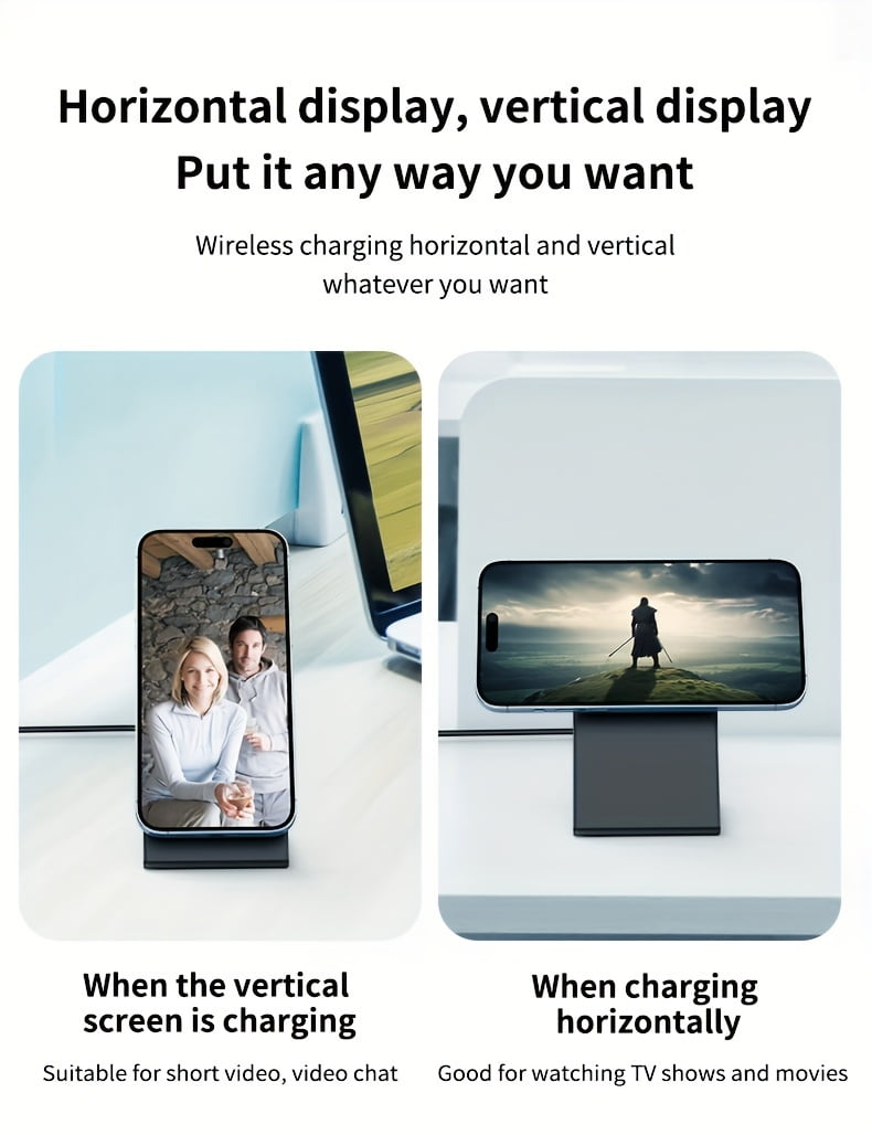 Magnetic Wireless Charger for iPhone 12/13/14/15/16/17 Pro/Max, 15W Fast Charging Desktop Stand, Apple Smart Earbuds Charging Station, Vertical Wireless Charging Dock