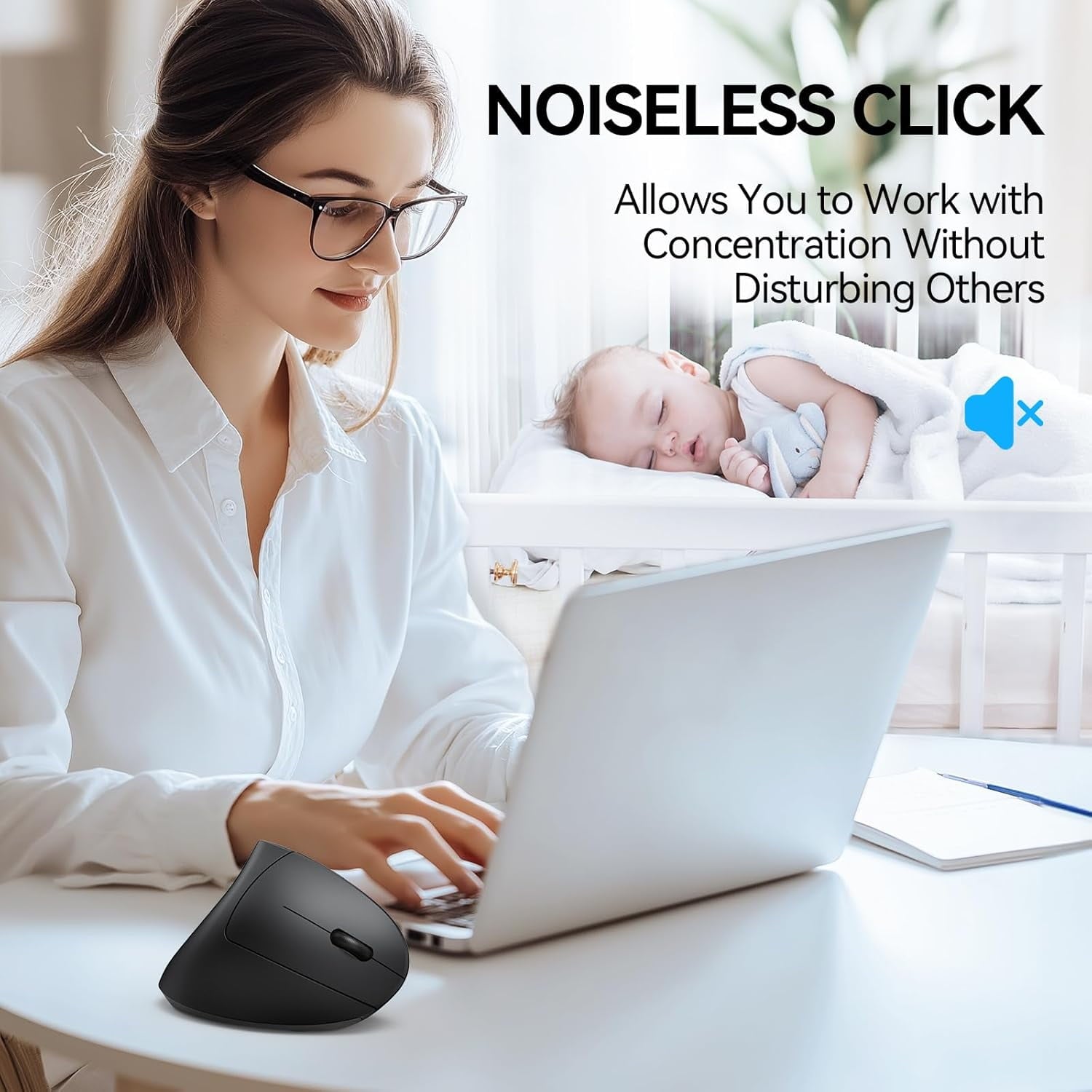 TECKNET Ergonomic Mouse, Wireless Bluetooth Vertical Mouse, 4800 DPI Optical Tracking, 6 Adjustable DPI, Quiet Clicks, 2.4GHz with USB A Receiver, 6 Buttons, Wide Compatibility - Black