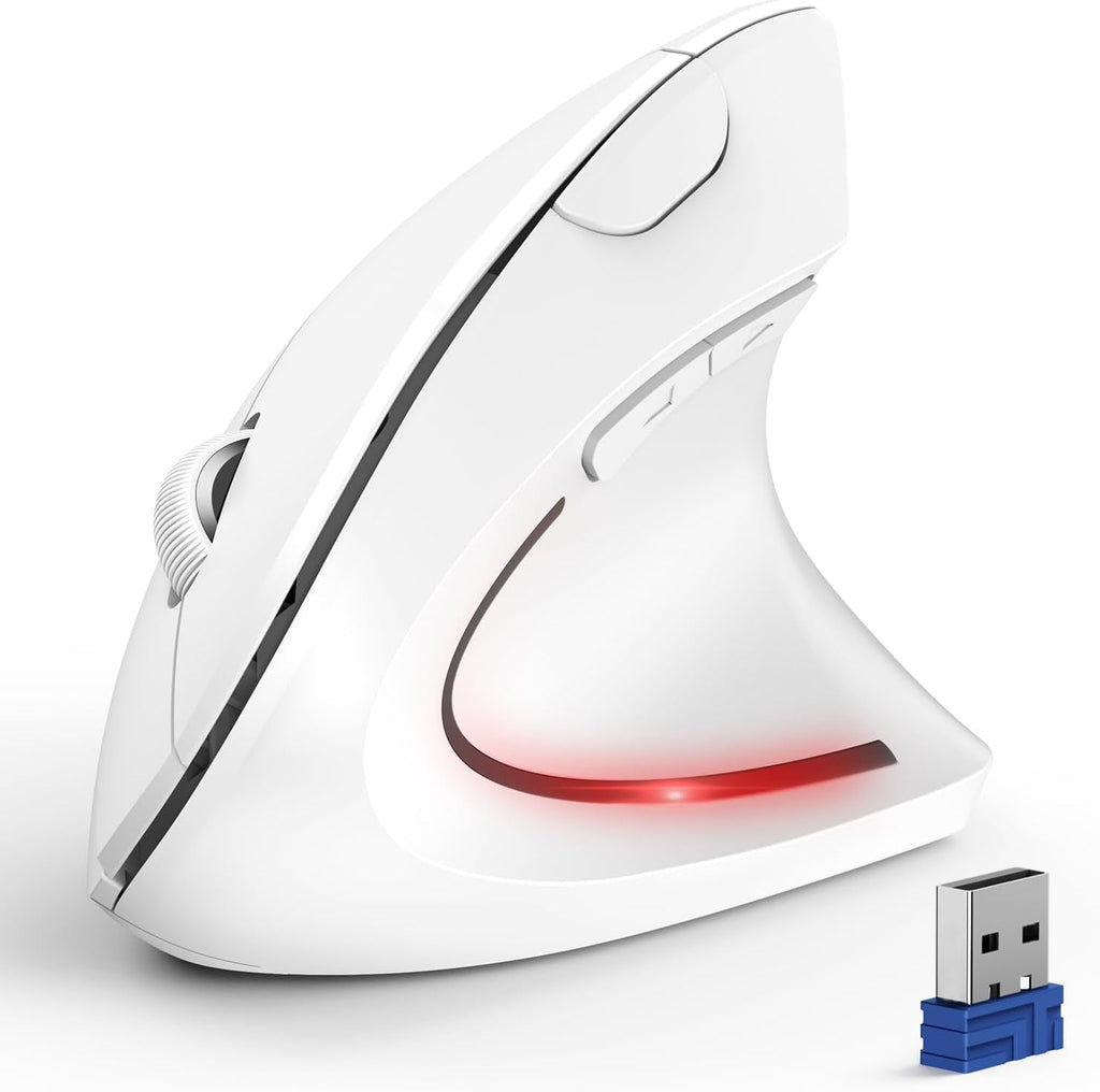 TECKNET Ergonomic Mouse, Wireless Bluetooth Vertical Mouse, 4800 DPI Optical Tracking, 6 Adjustable DPI, Quiet Clicks, 2.4GHz with USB A Receiver, 6 Buttons, Wide Compatibility - Black