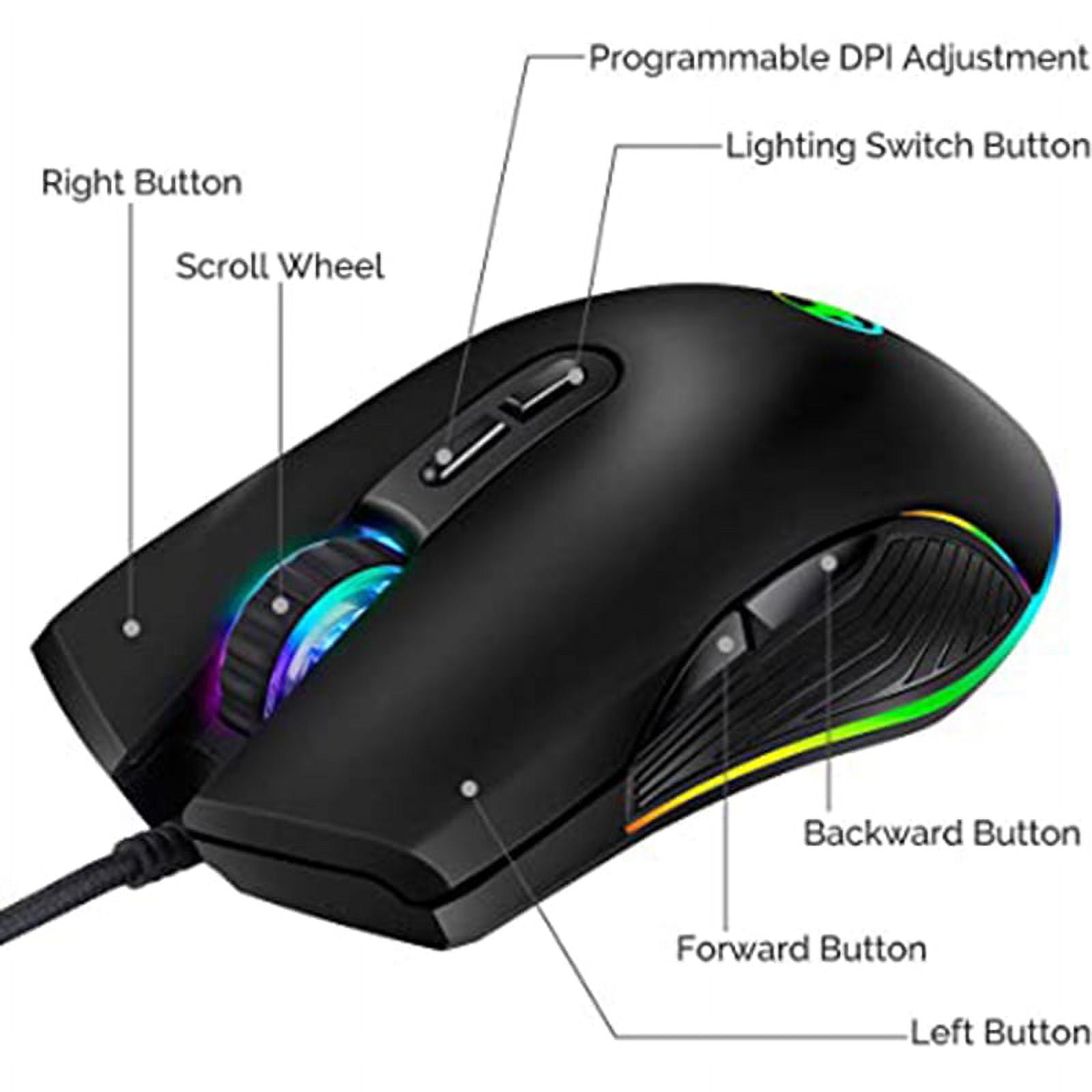 USB C Mouse Type Ergonomic Wired RGB Gaming Optical