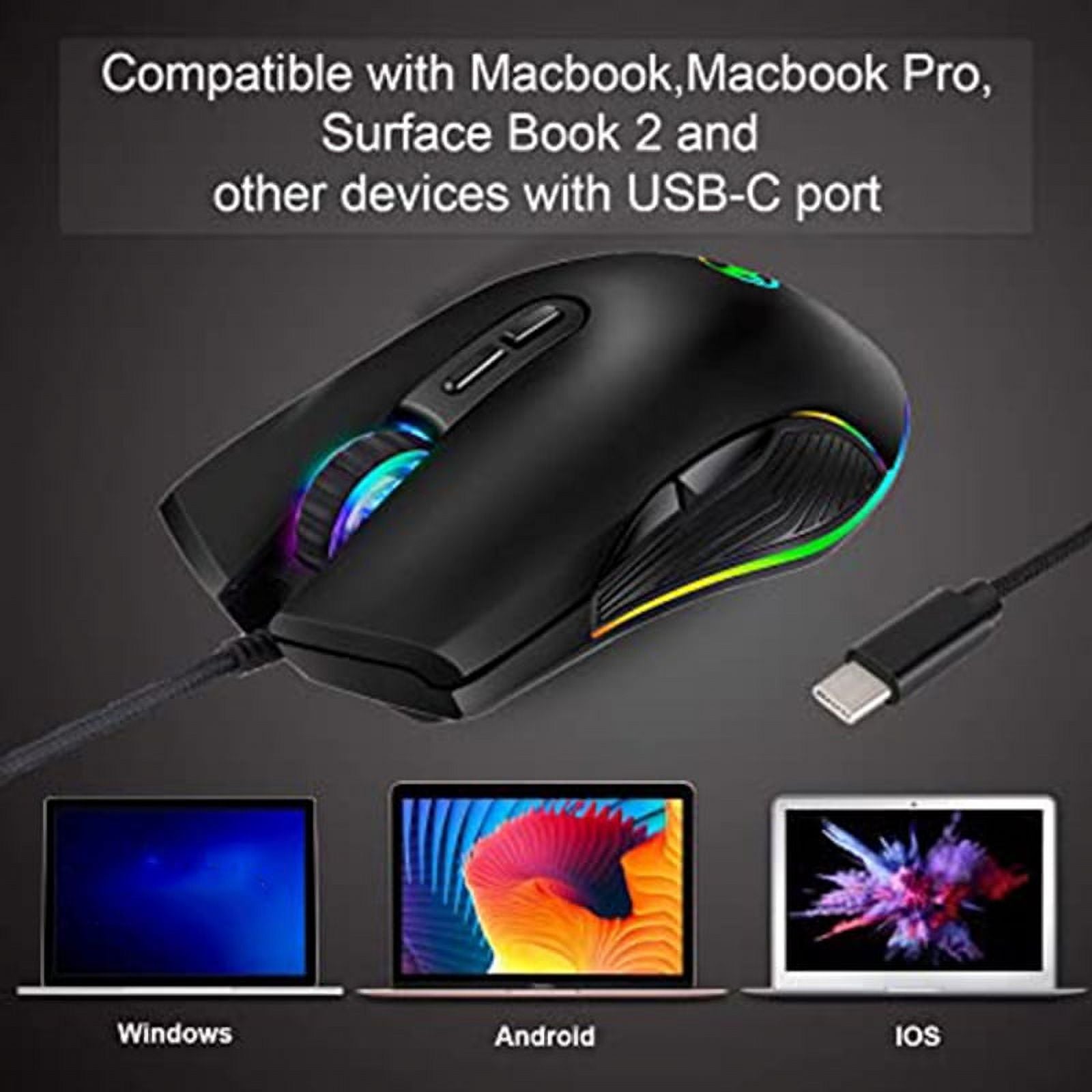 USB C Mouse Type Ergonomic Wired RGB Gaming Optical